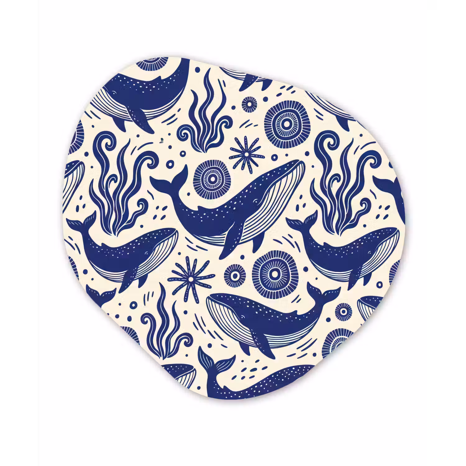 Walvis - Onderwater - Dieren - Abstract - Blauw Wandcirkel Organisch Aluminium middel -3d
