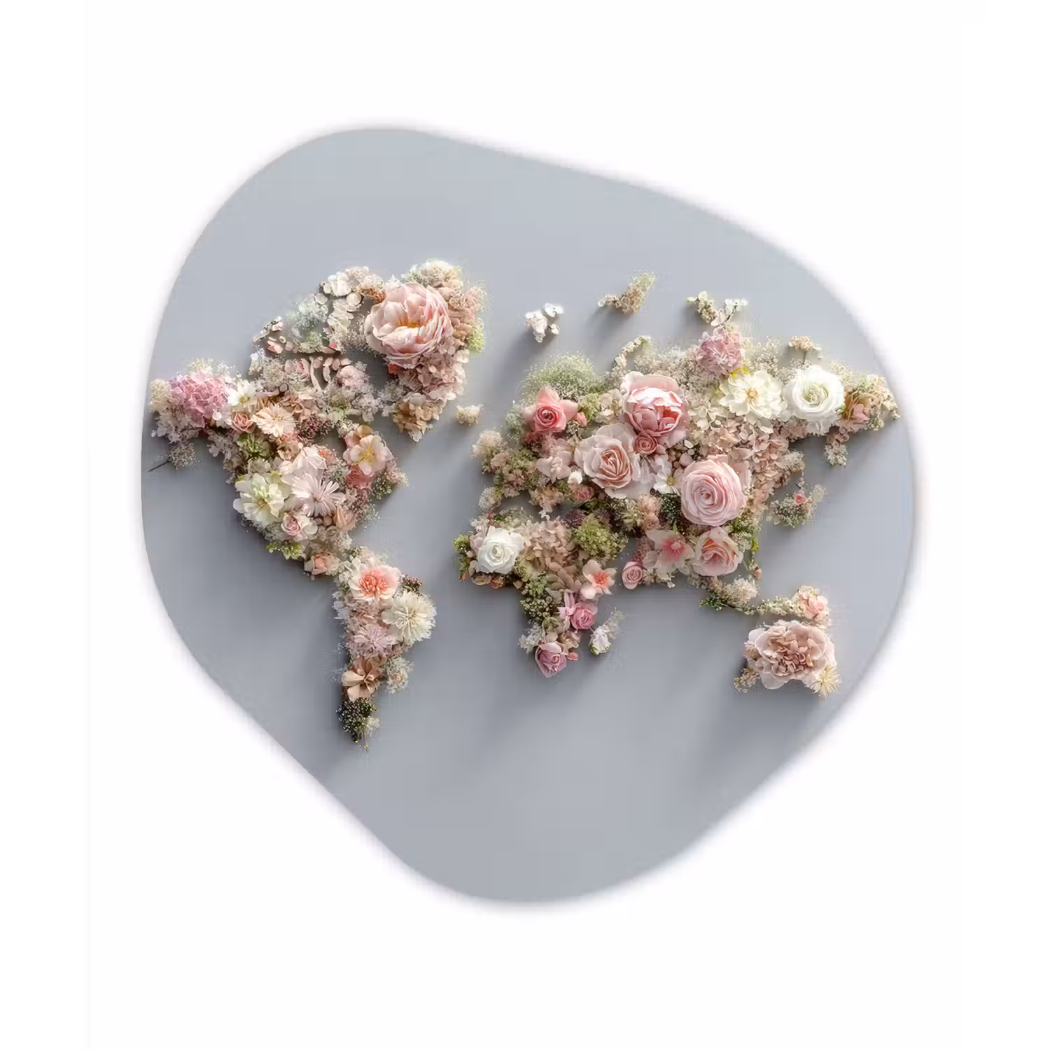 Wereldkaart - Rozen - Roze Wandcirkel Organisch Aluminium middel -3d