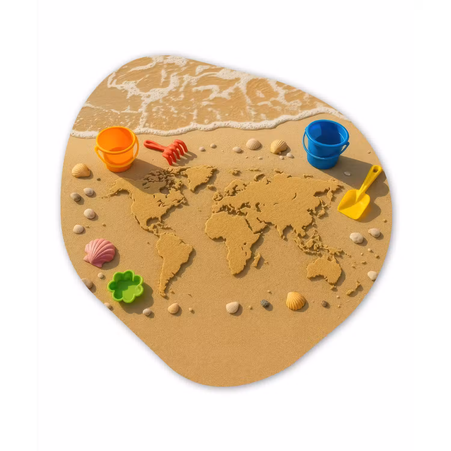 Wereldkaart - Zand - Kleurrijk - Zomer Wandcirkel Organisch Aluminium middel -3d