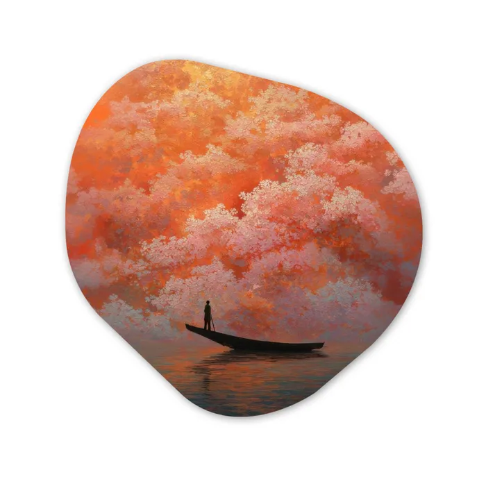 Zee - Boot - Wolken - Oranje Wandcirkel Organisch Aluminium middel -3d