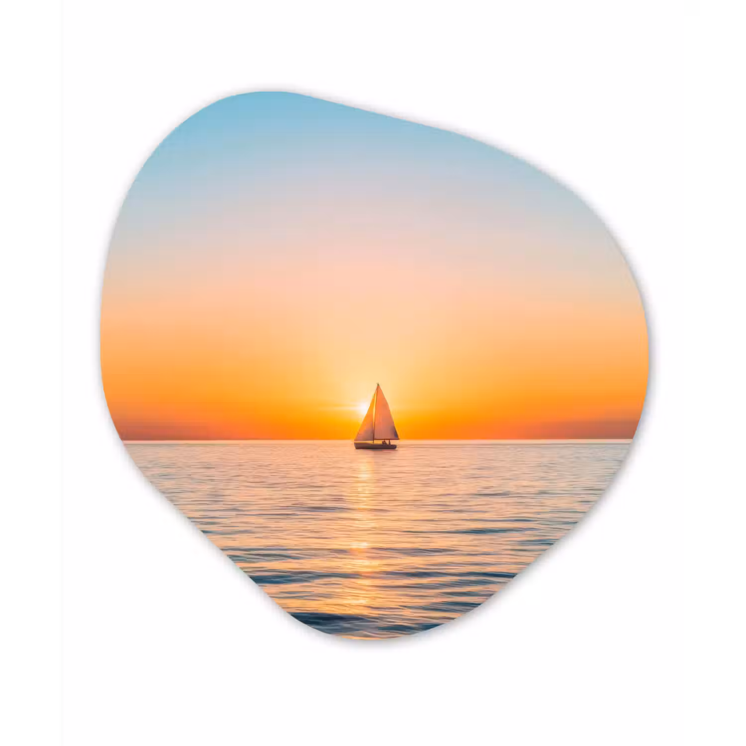 Zee - Zeilboot - Zonsondergang Wandcirkel Organisch Aluminium middel -3d