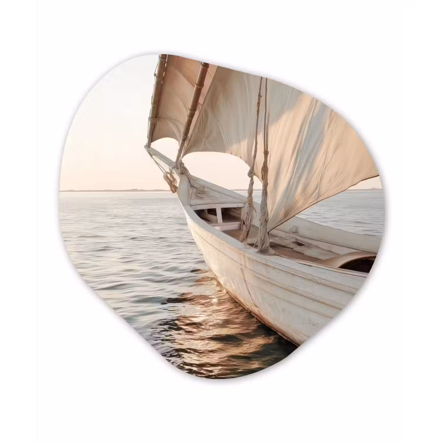 Zeilboot - Zee - Beige - Zon Wandcirkel Organisch Aluminium middel -3d