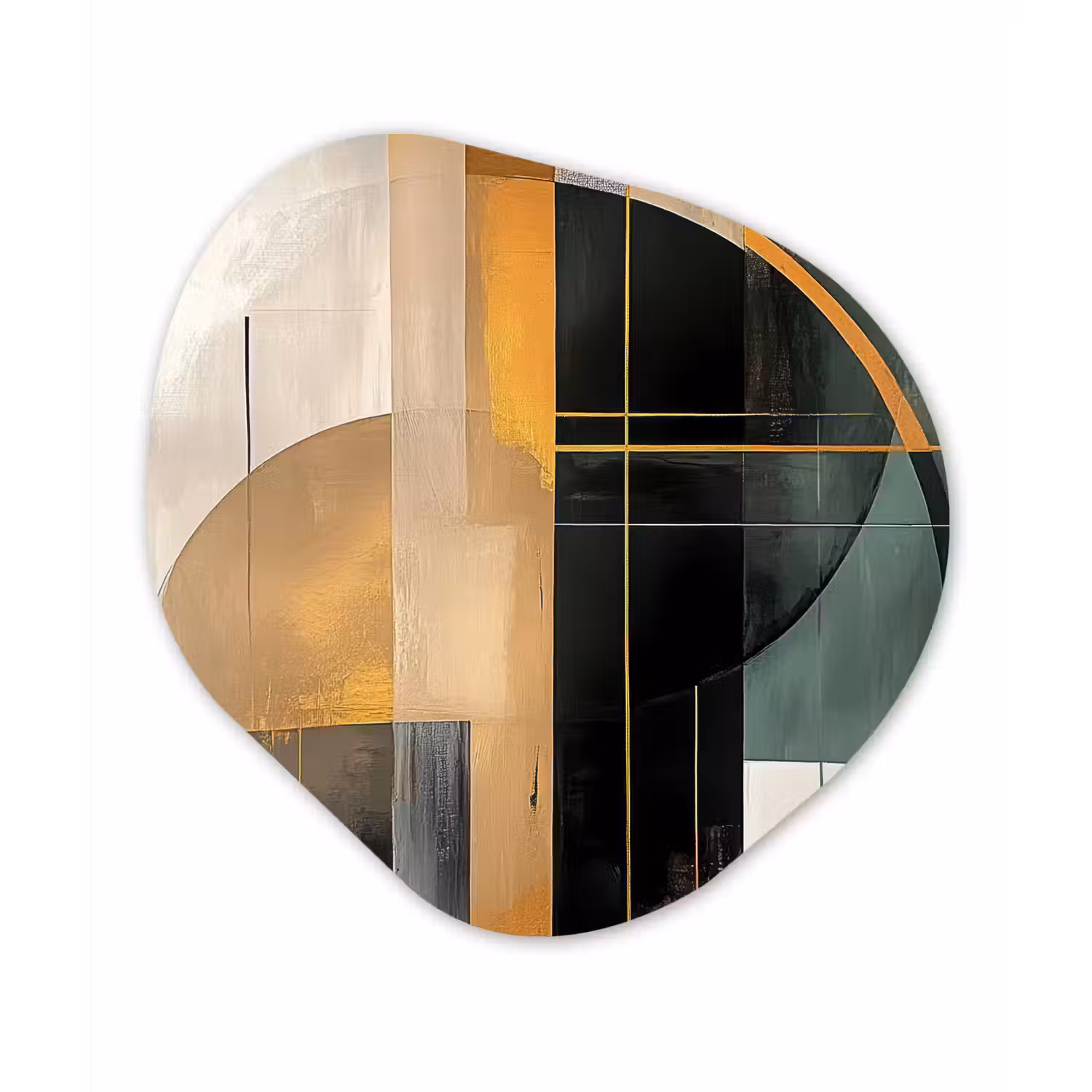 Abstract - Goud - Brons - Groen - Vormen - Modern Wandcirkel Organisch Forex 3mm klein -3d