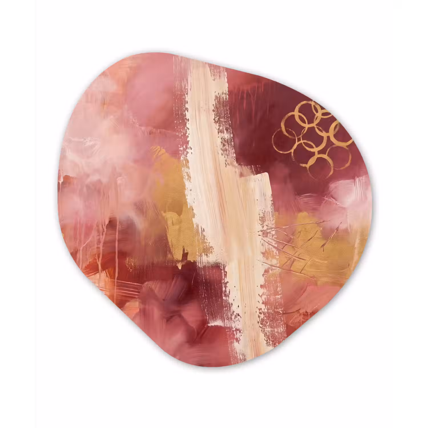 Abstract - Rood - Goud - Modern - Kunst Wandcirkel Organisch Forex 3mm klein -3d