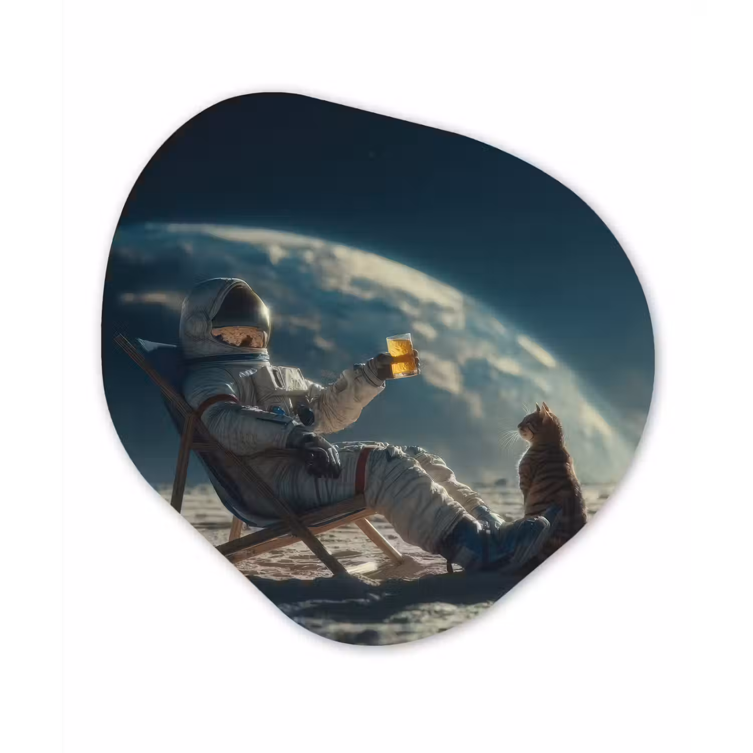 Astronaut - Kat - Glas - Stoel Wandcirkel Organisch Forex 3mm klein -3d