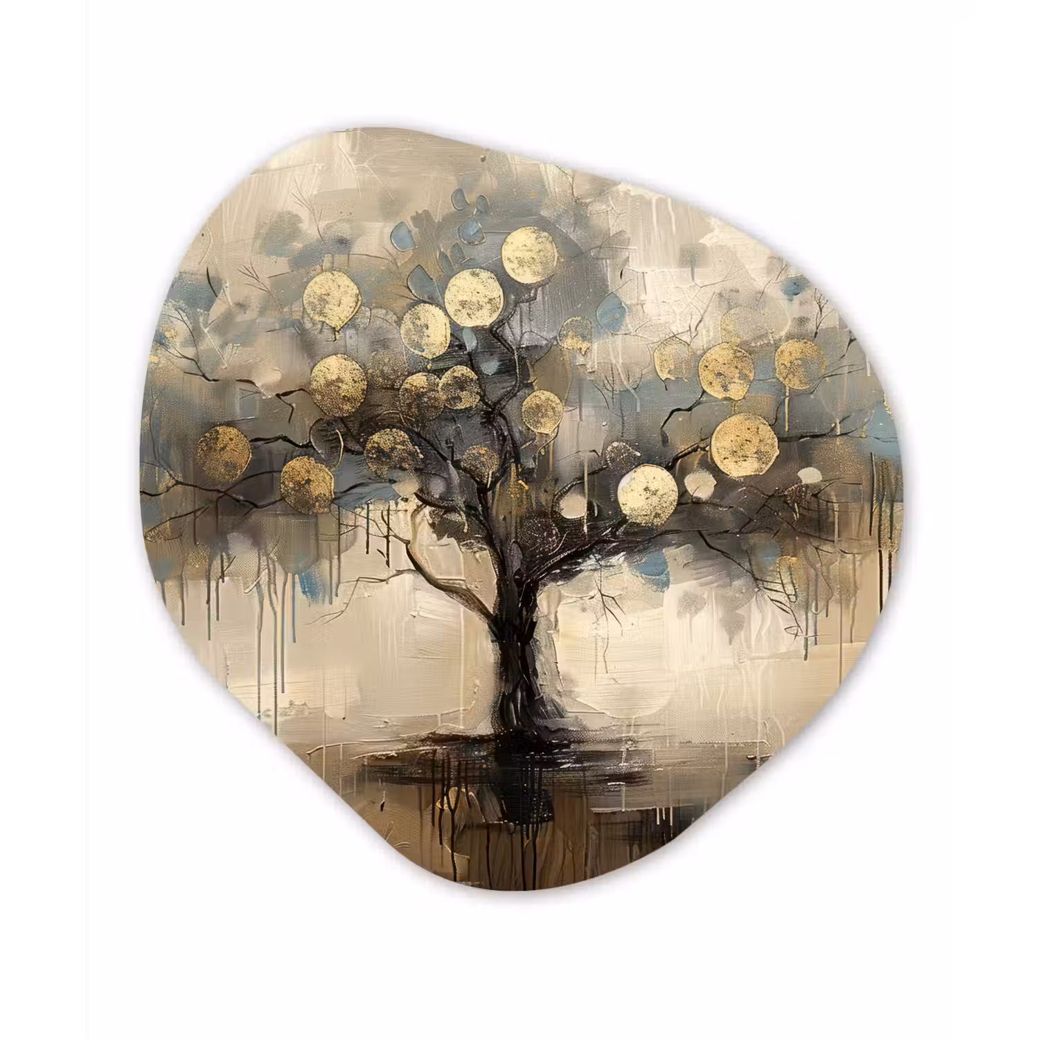 Beige - Abstract - Boom - Goud Wandcirkel Organisch Forex 3mm klein -3d