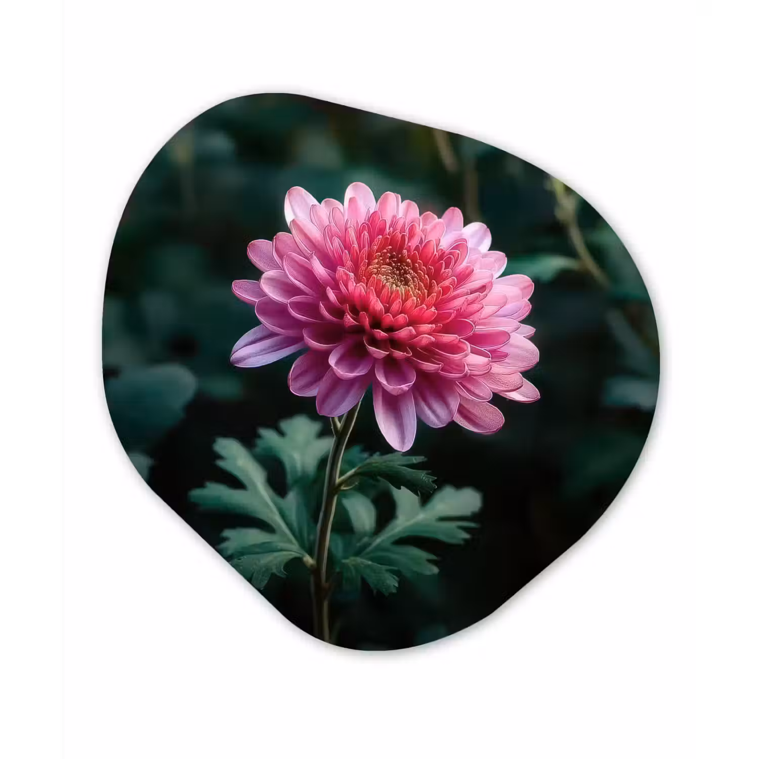 Blad - Chrysant - Roze - Schaduw Wandcirkel Organisch Forex 3mm klein -3d