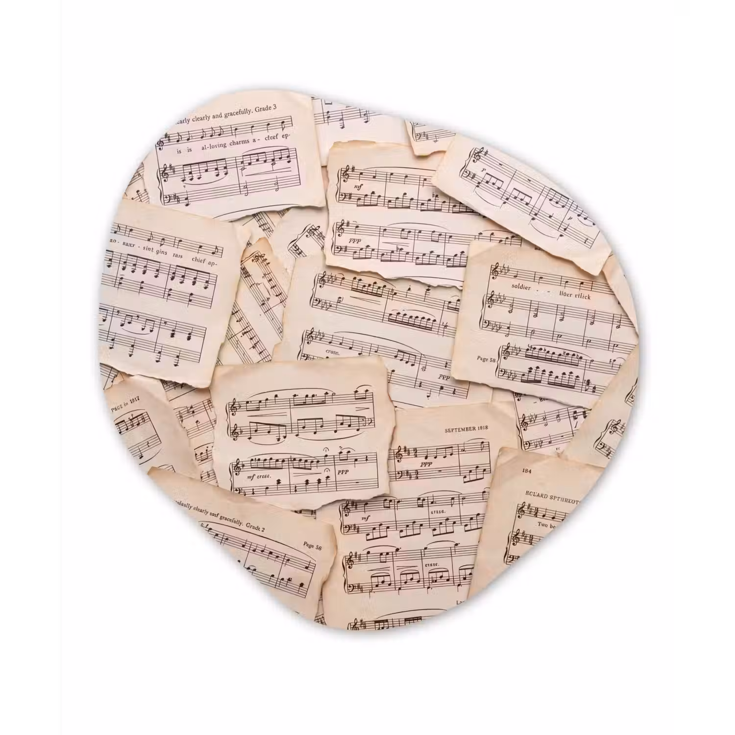 Bladmuziek - Oud - Noten - Vintage - Beige Wandcirkel Organisch Forex 3mm klein -3d