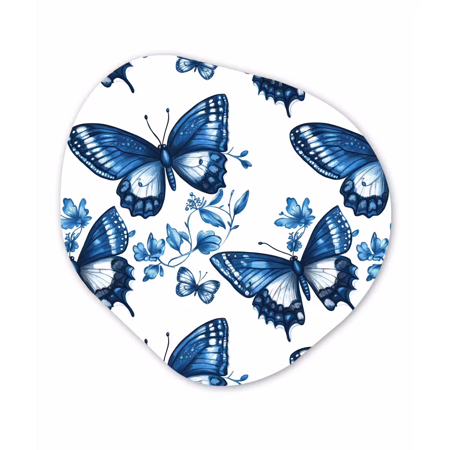 Blauw - Vlinders - Bloemen - Wit Wandcirkel Organisch Forex 3mm klein 629 -3d