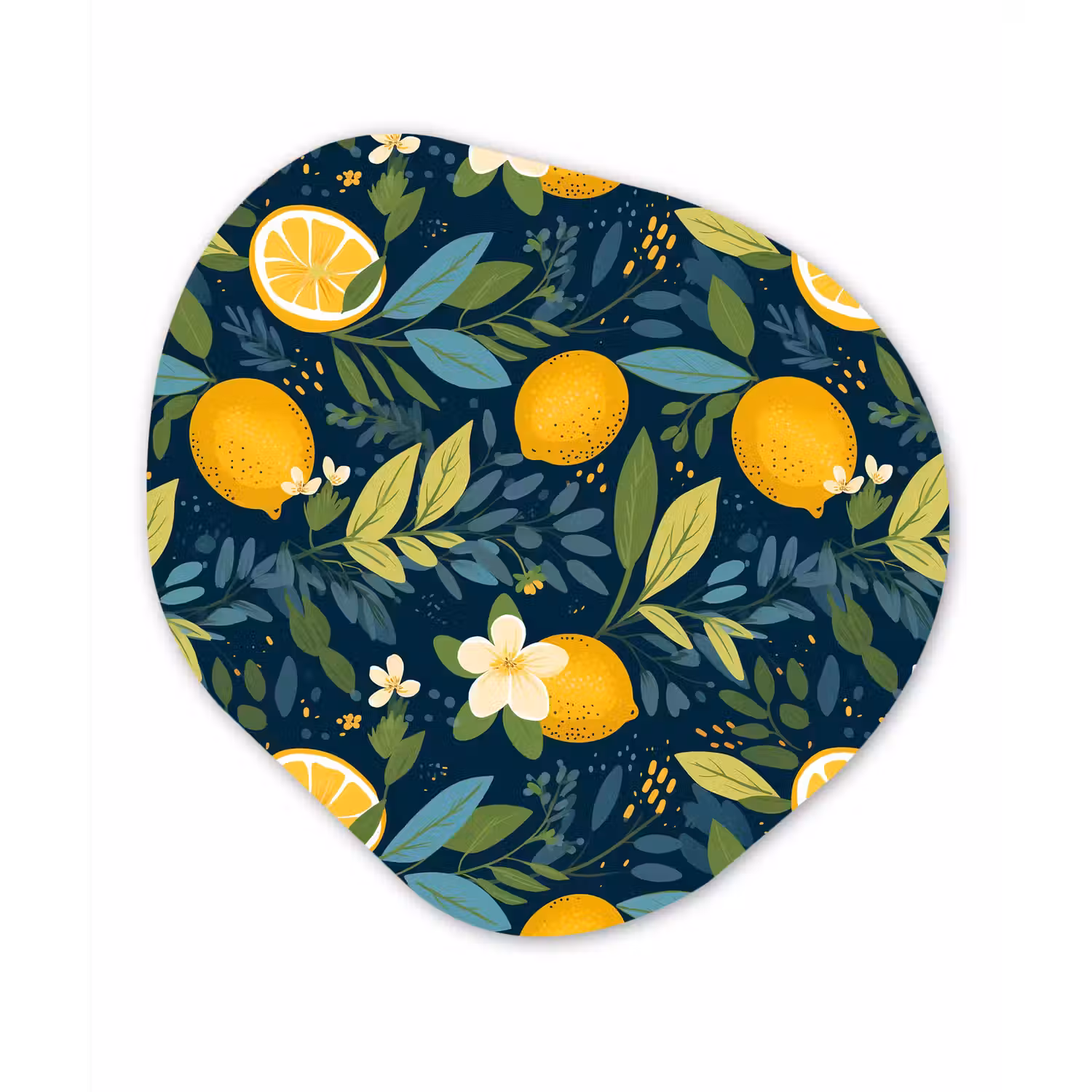Bloemen - Bladeren - Citroenen - Blauw Wandcirkel Organisch Forex 3mm klein 629 -3d