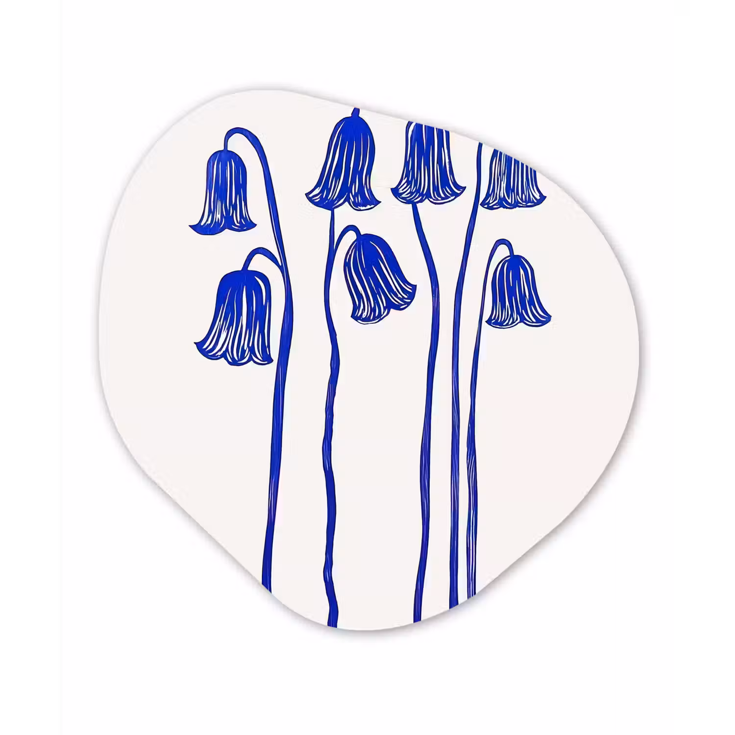 Bloemen - Blauw - Lijnen - Bloemblaadjes Wandcirkel Organisch Forex 3mm klein -3d