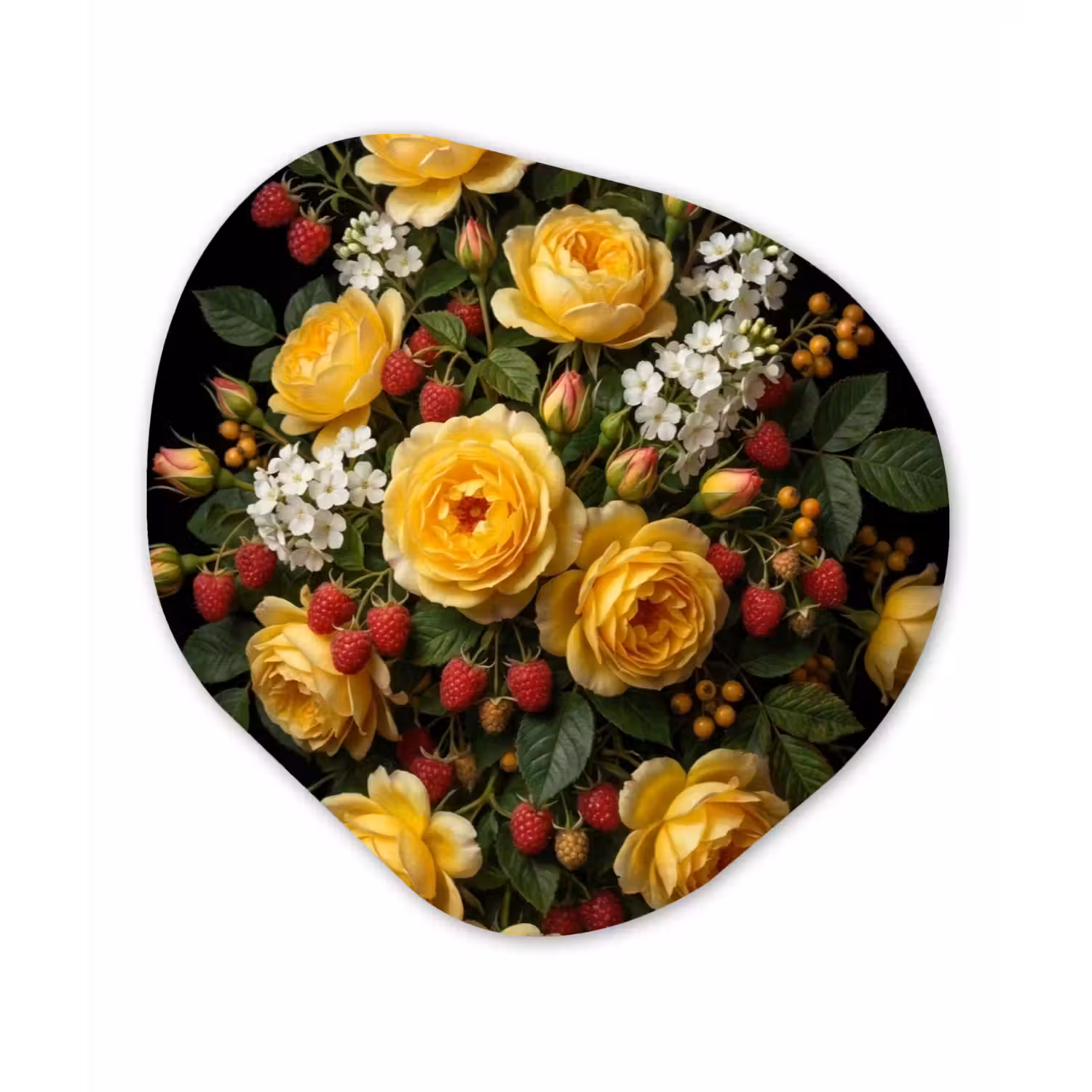 Bloemen - Boeket - Natuur - Klassiek - Geel Wandcirkel Organisch Forex 3mm klein -3d