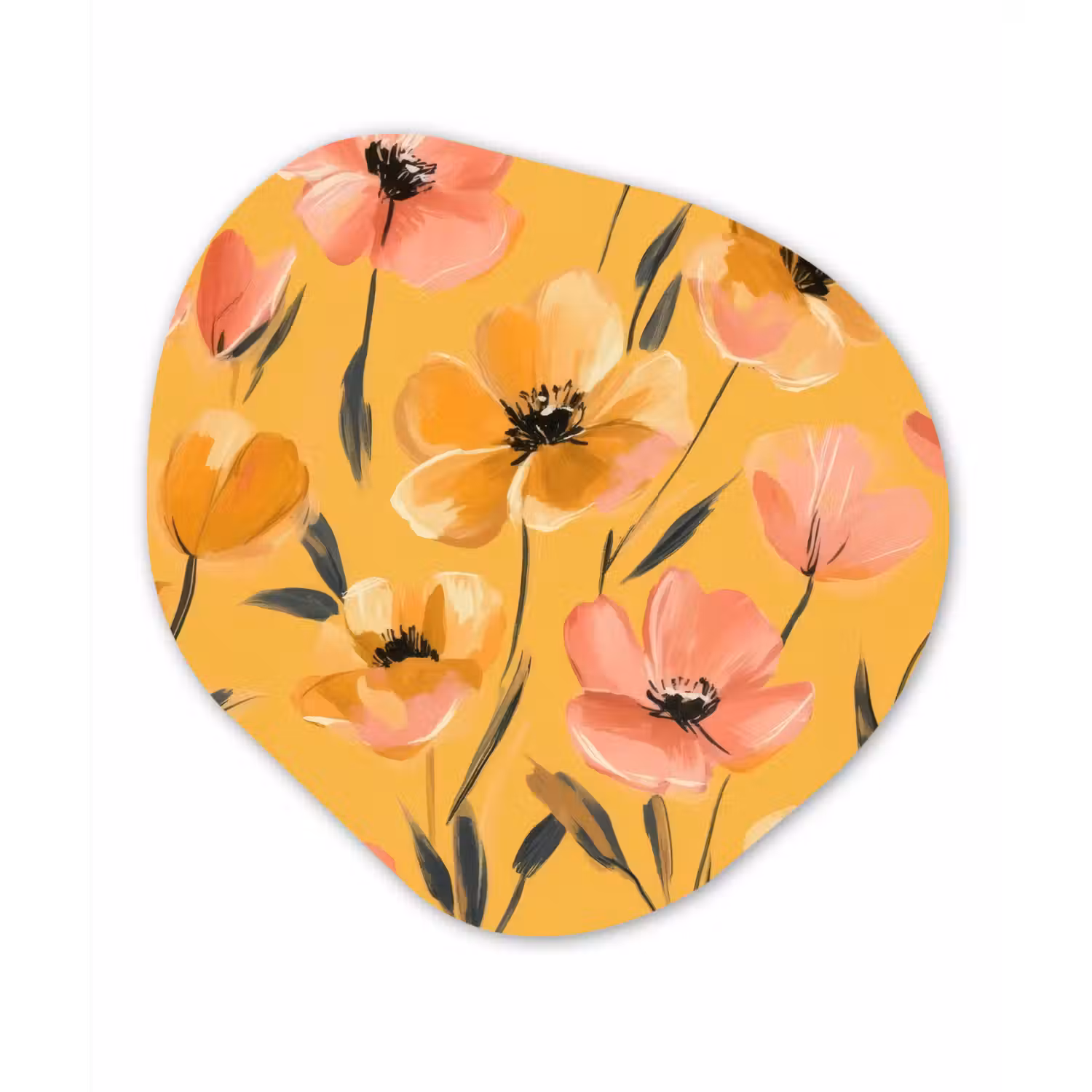Bloemen - Geschilderd - Geel Wandcirkel Organisch Forex 3mm klein -3d