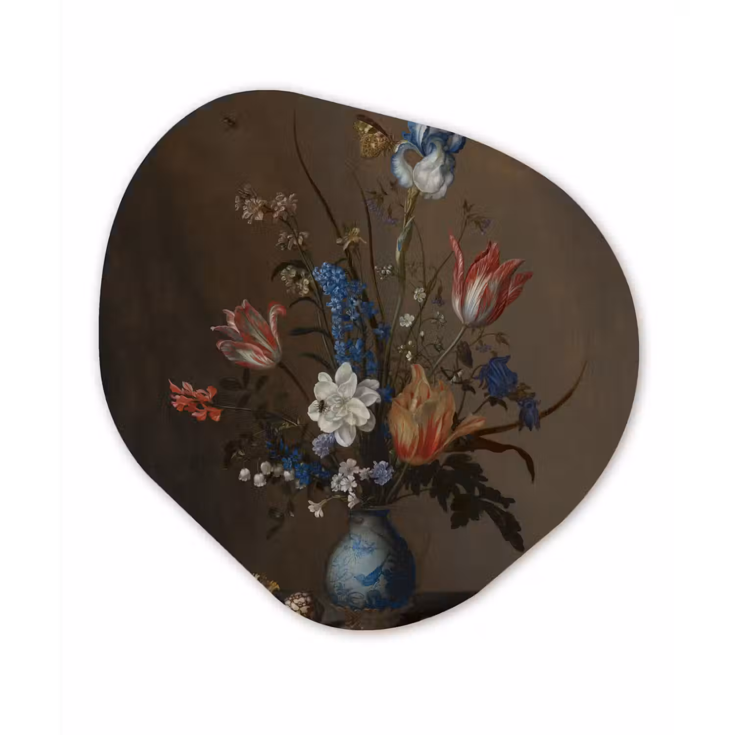 Bloemen in een Wan-Li vaas en schelpen - Schilderij van Balthasar van der Ast Wandcirkel Organisch Forex 3mm klein -3d