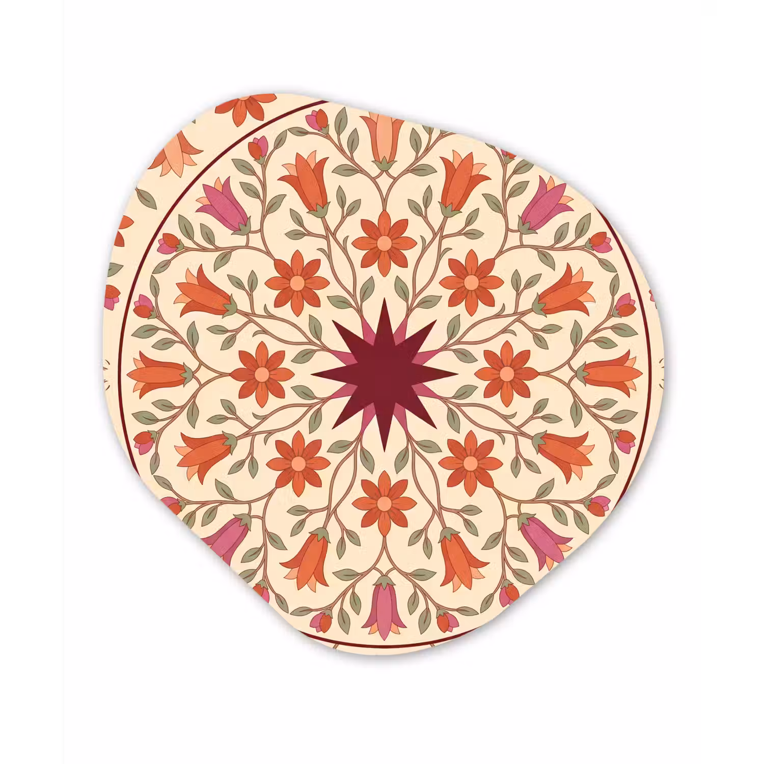 Bloemen - Mandala - Decoratief - Rood Wandcirkel Organisch Forex 3mm klein -3d