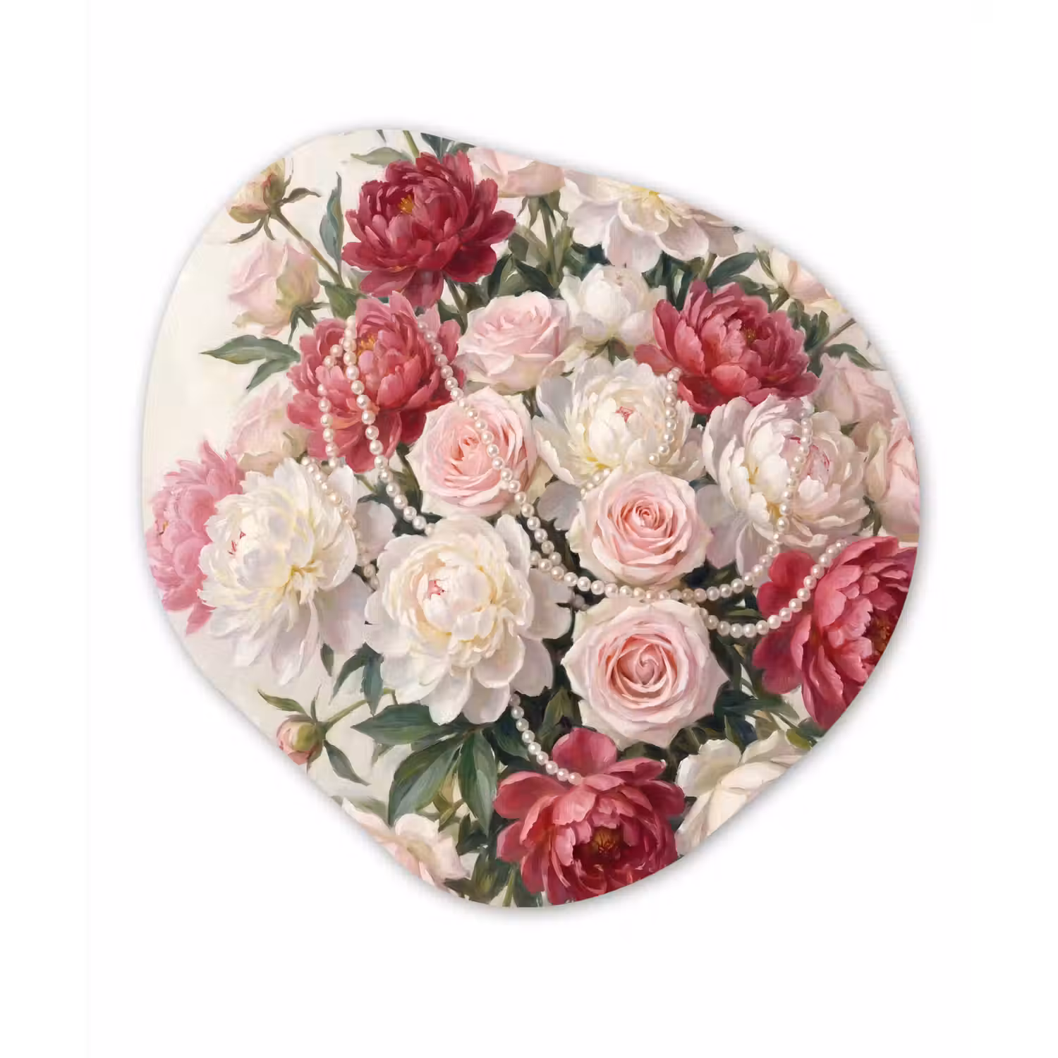 Bloemen - Parels - Romantiek - Klassiek - Roze Wandcirkel Organisch Forex 3mm klein -3d