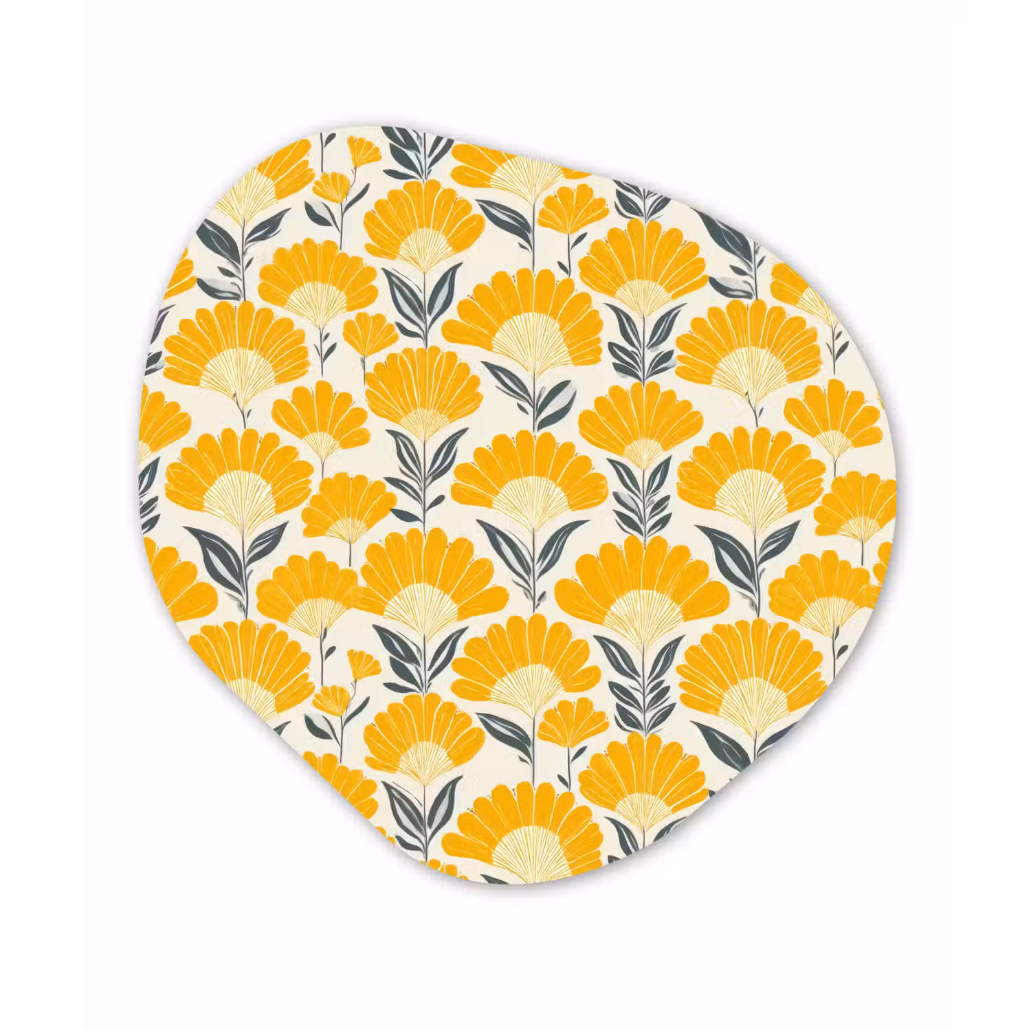 Bloemen - Retro - Botanisch - Okergeel - Grijs Wandcirkel Organisch Forex 3mm klein 629 -3d