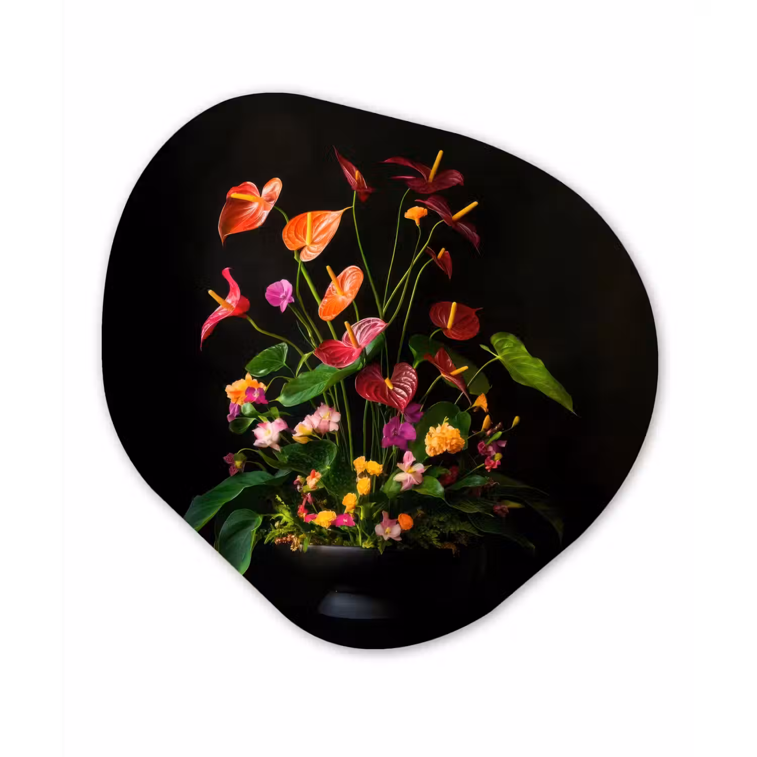 Bloemen - Vaas - Kleurrijk Wandcirkel Organisch Forex 3mm klein -3d