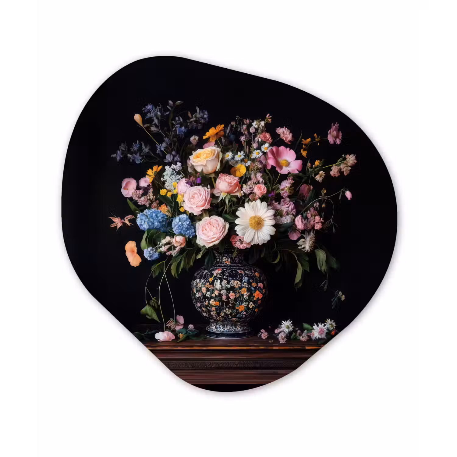 Bloemenvaas - Hout - Bloemen - Boeket Wandcirkel Organisch Forex 3mm klein -3d