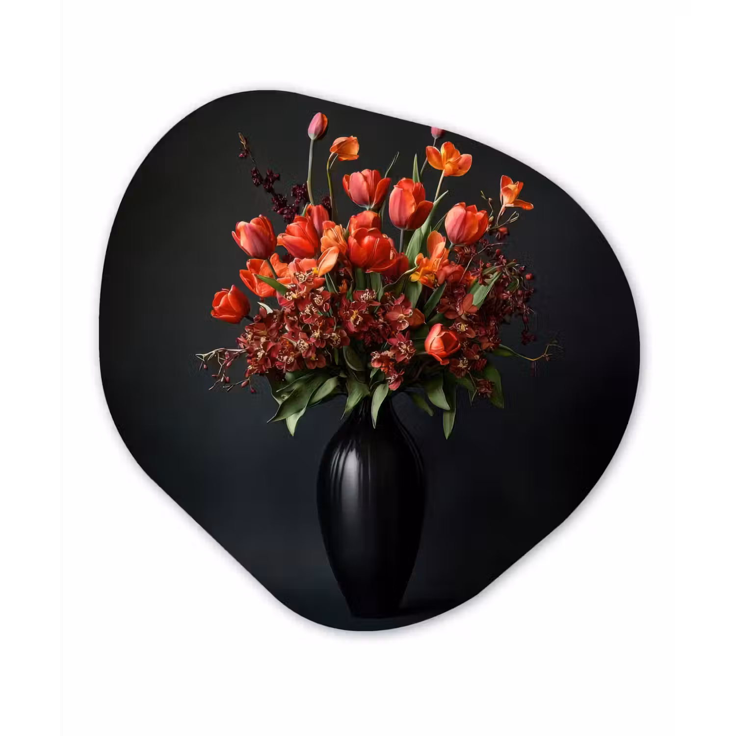 Boeket - Tulpen - Vaas - Rood Wandcirkel Organisch Forex 3mm klein -3d