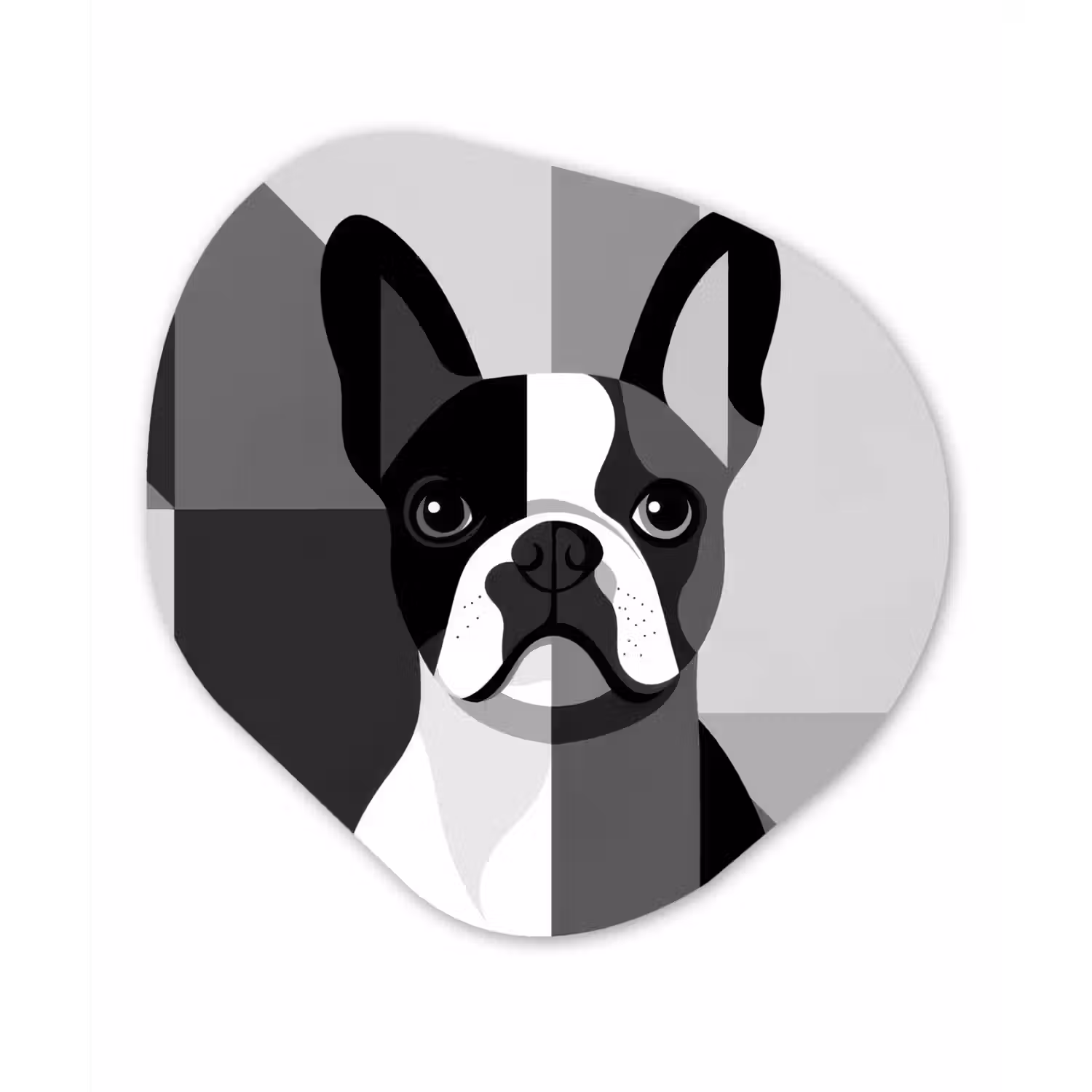 Buldog - Zwart - Abstract - Vlakken Wandcirkel Organisch Forex 3mm klein -3d