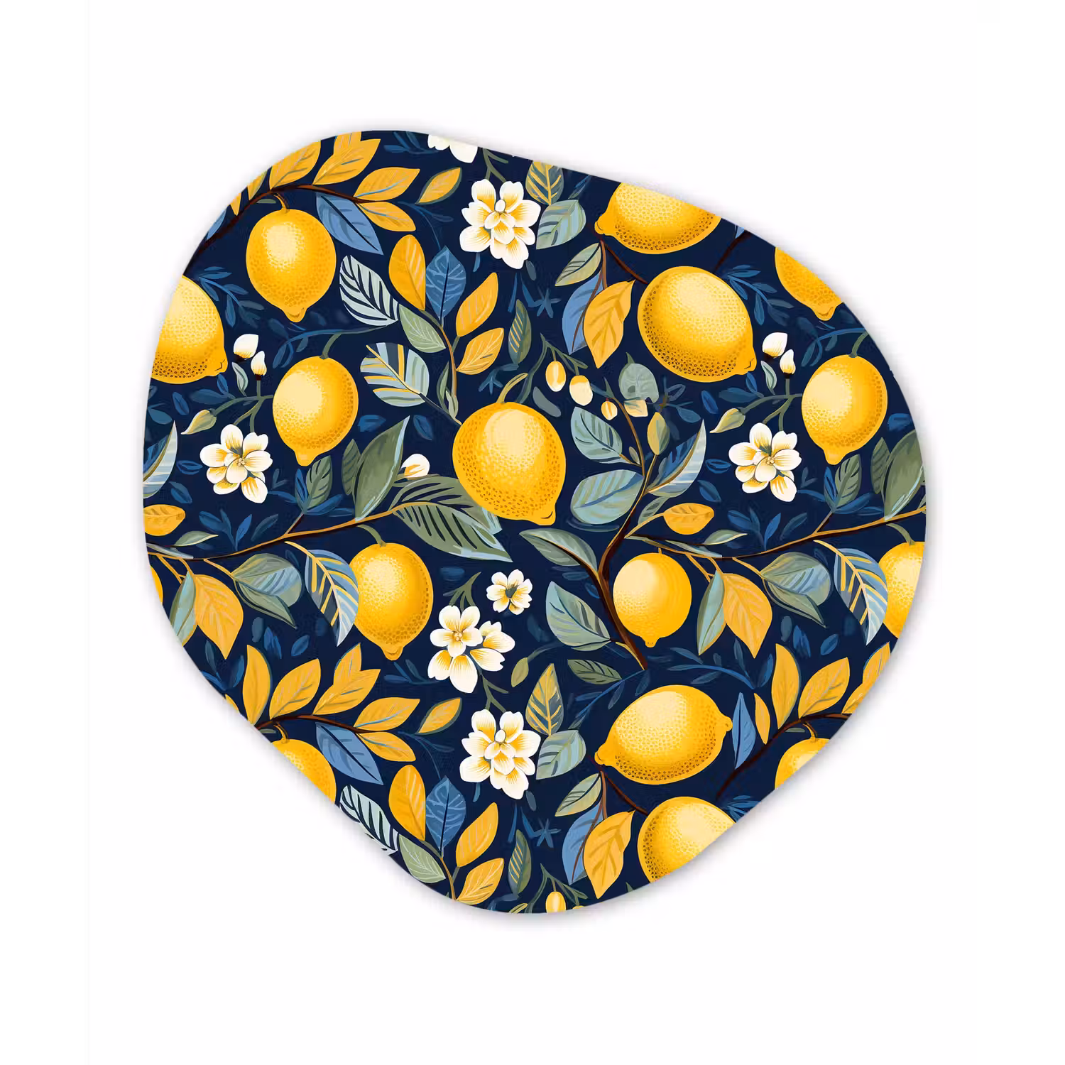 Citroenen - Bloemen - Bladeren - Blauw Wandcirkel Organisch Forex 3mm klein 629 -3d
