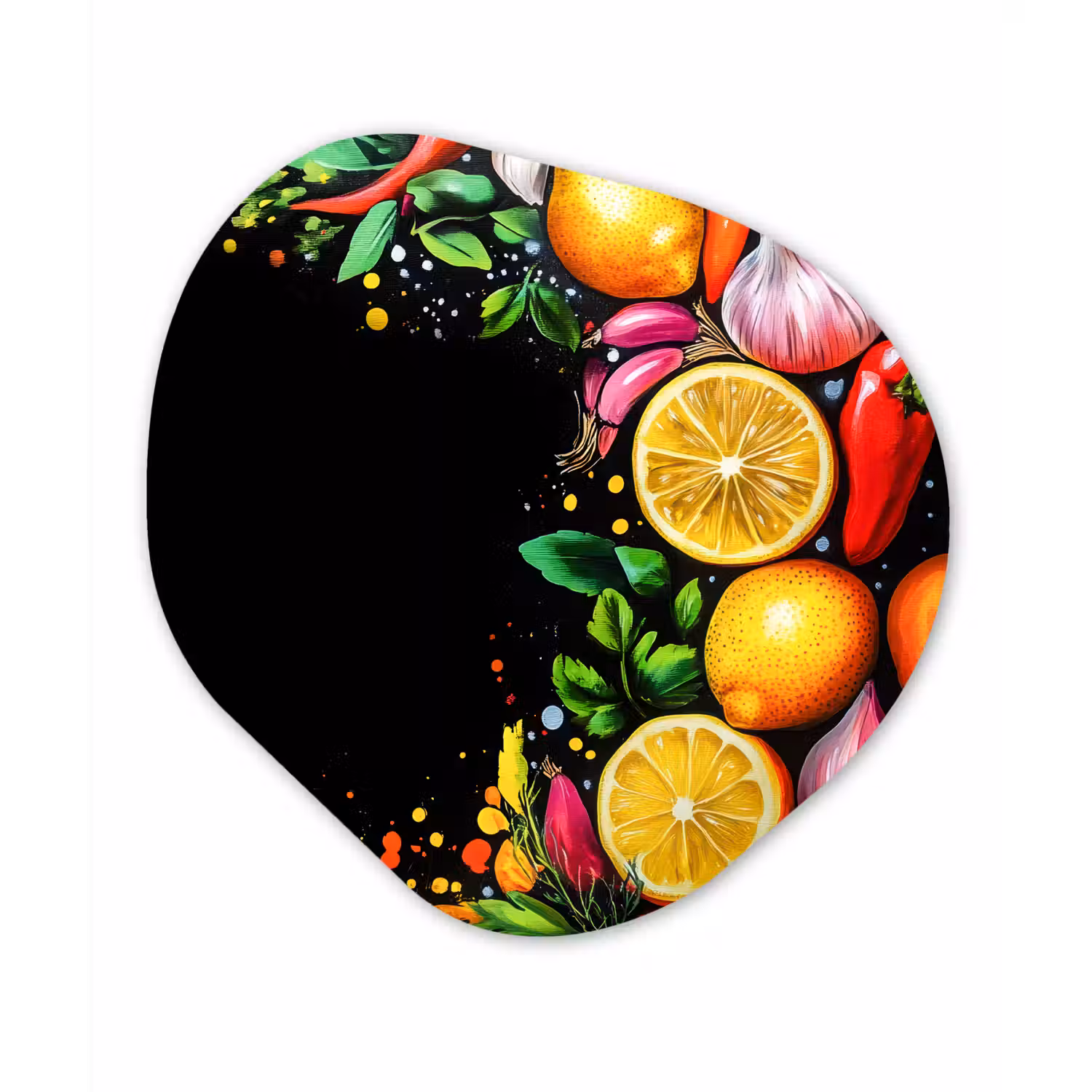 Citroenen - Peper - Kruiden - Graffiti - Verf - Abstract Wandcirkel Organisch Forex 3mm klein -3d