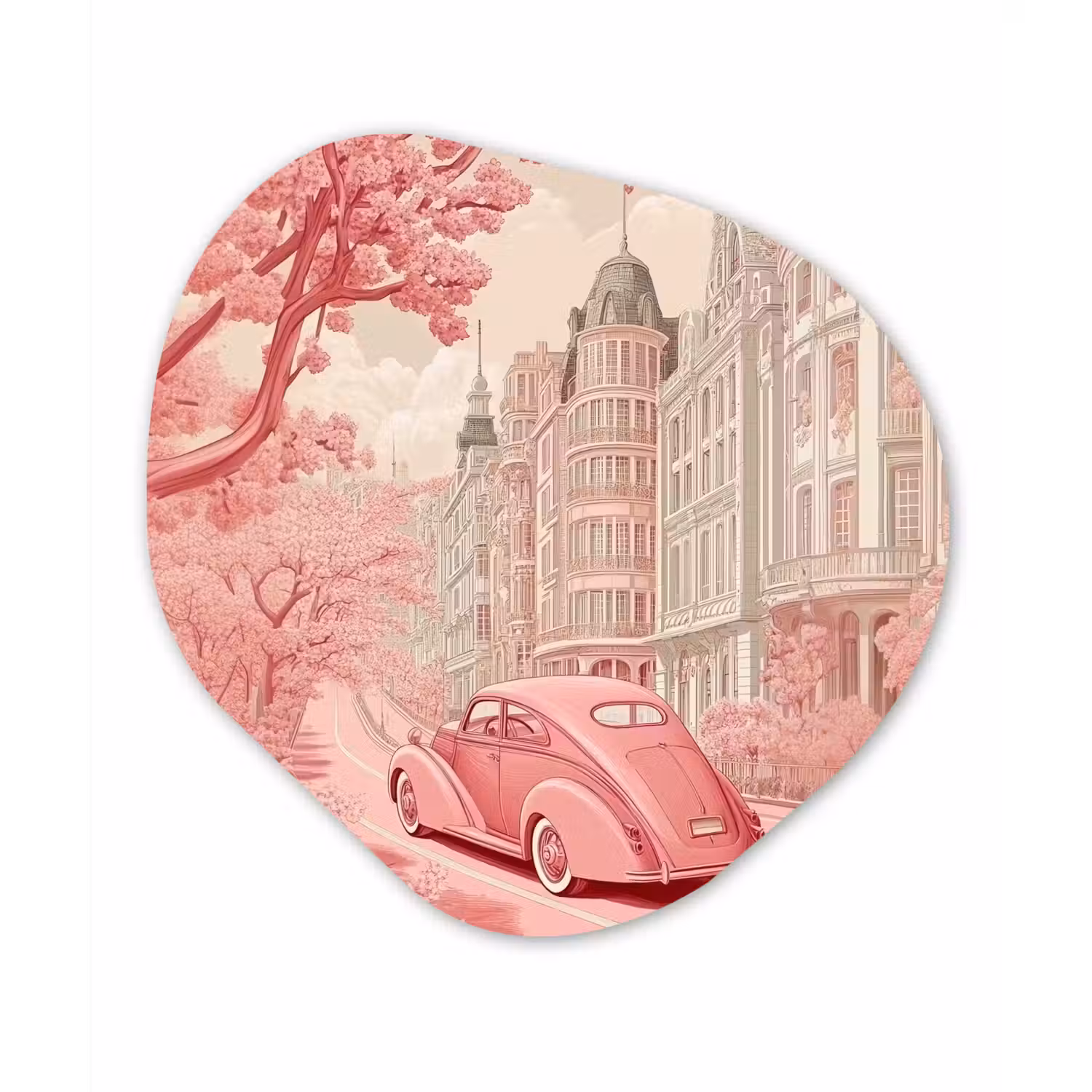 City - Car - Pink Wandcirkel Organisch Forex 3mm klein -3d