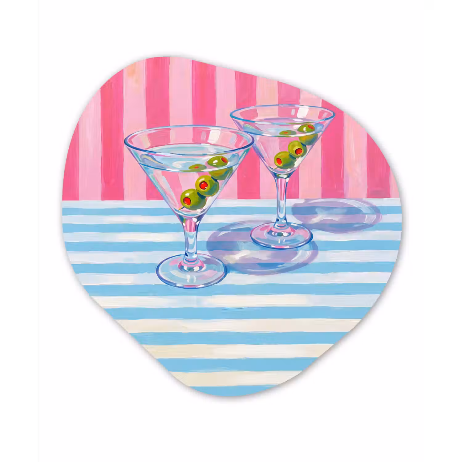 Cocktail - Olijven - Kunst - Modern - Roze Wandcirkel Organisch Forex 3mm klein -3d