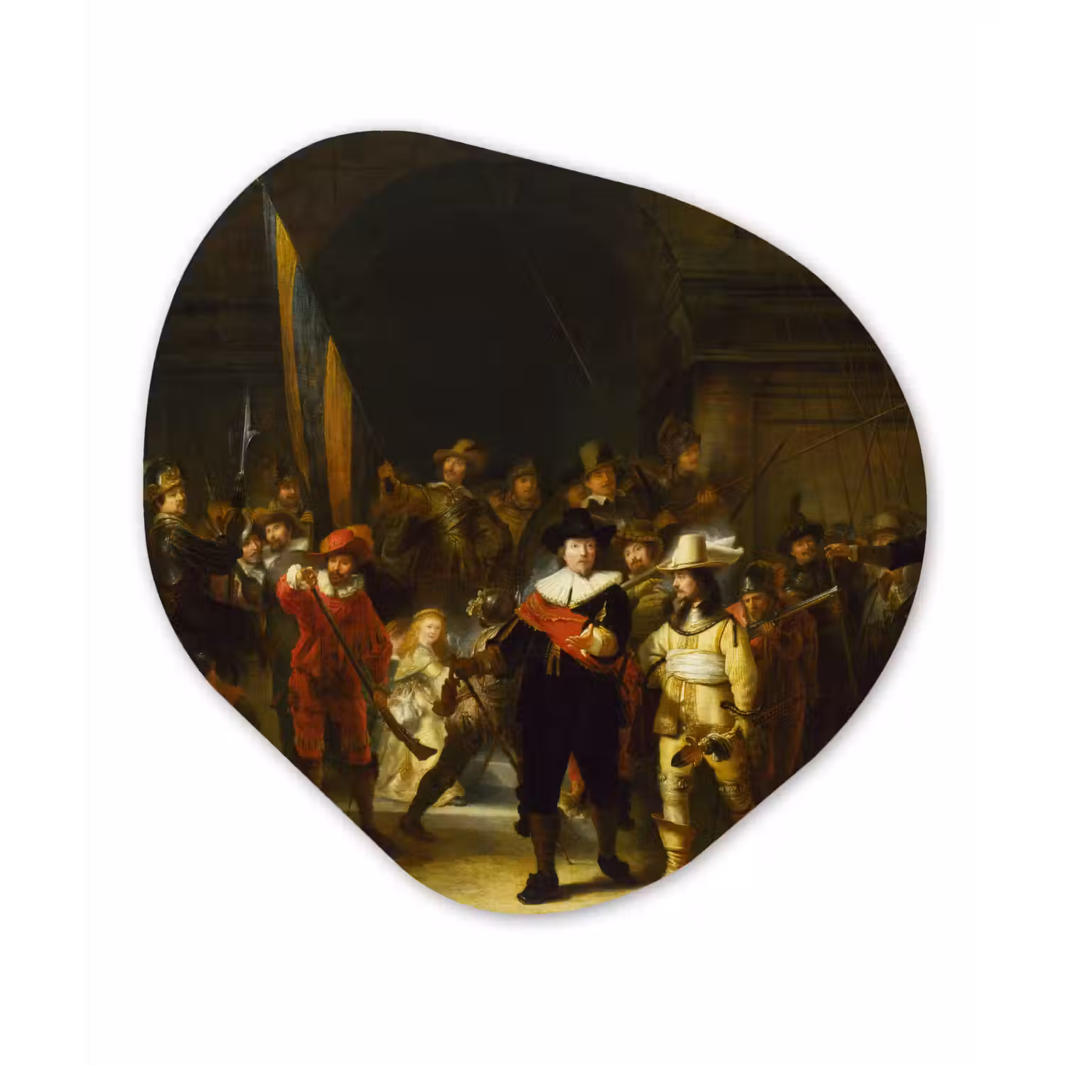 De Nachtwacht - Rembrandt van Rijn Wandcirkel Organisch Forex 3mm klein -3d