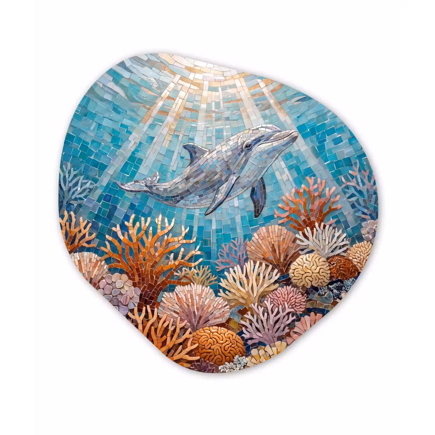 Dieren - Mozaïek - Oceaan - Koraal - Blauw Wandcirkel Organisch Forex 3mm klein -3d