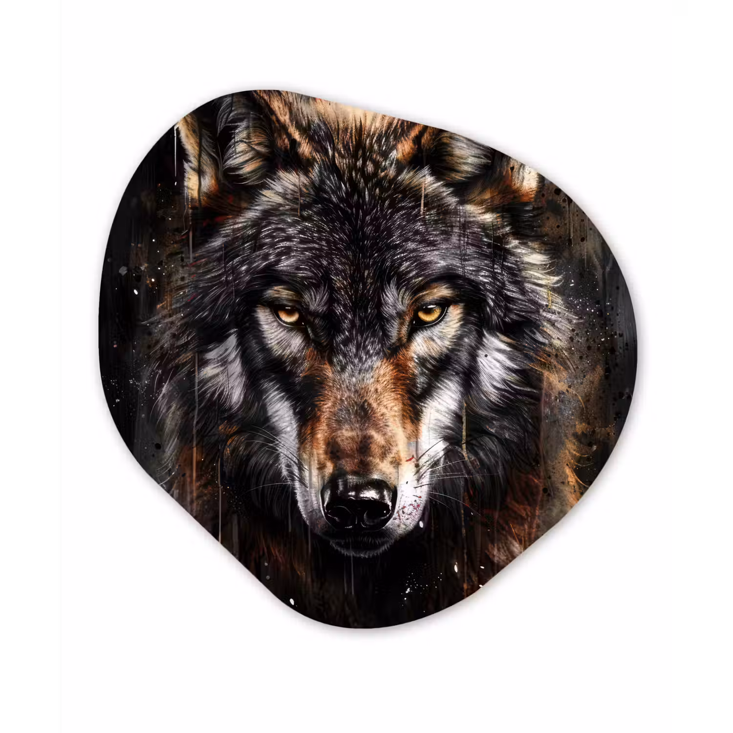 Dieren - Wolf - Portret - Zwart - Bruin Wandcirkel Organisch Forex 3mm klein -3d