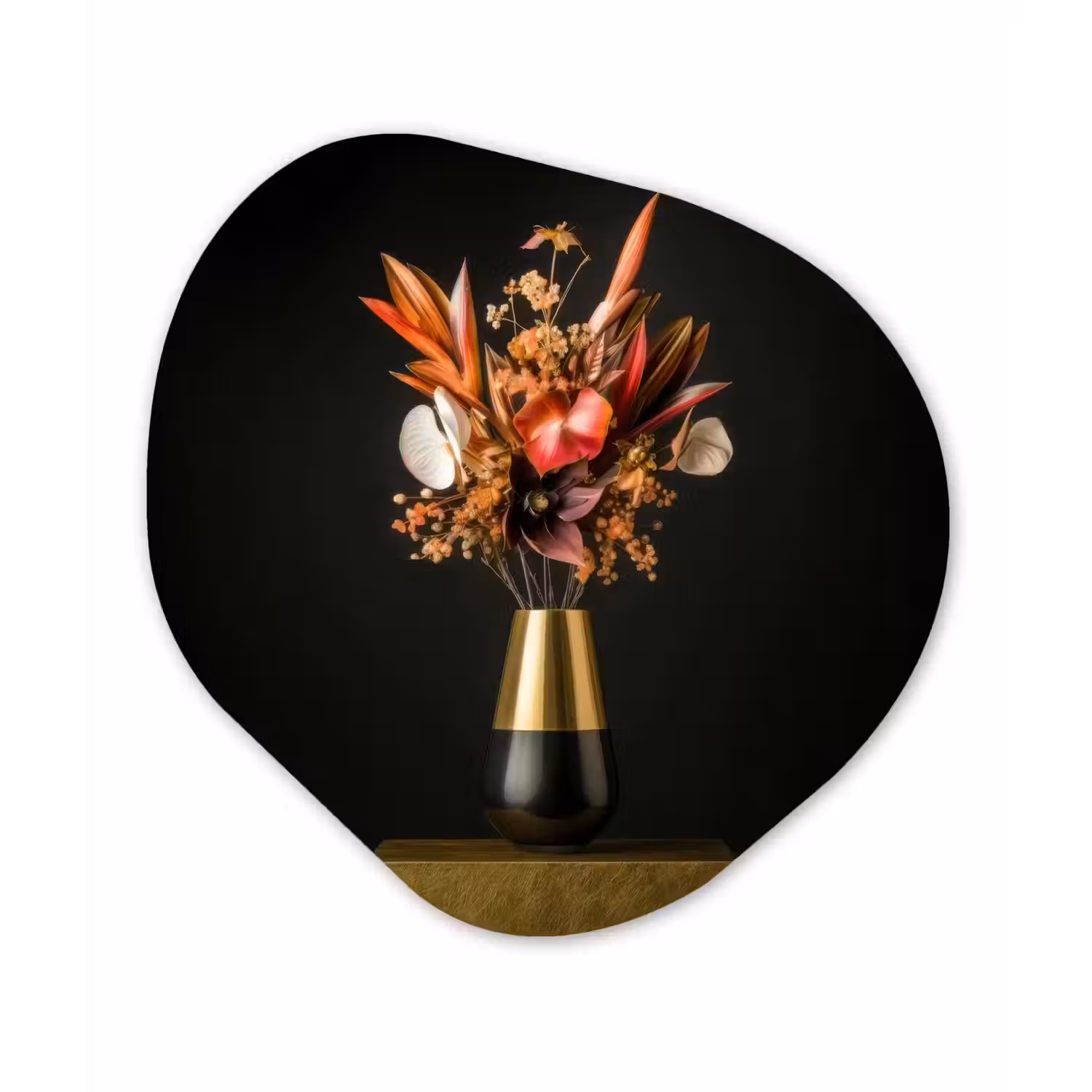 Exotisch - Boeket - Vaas - Goud Wandcirkel Organisch Forex 3mm klein -3d