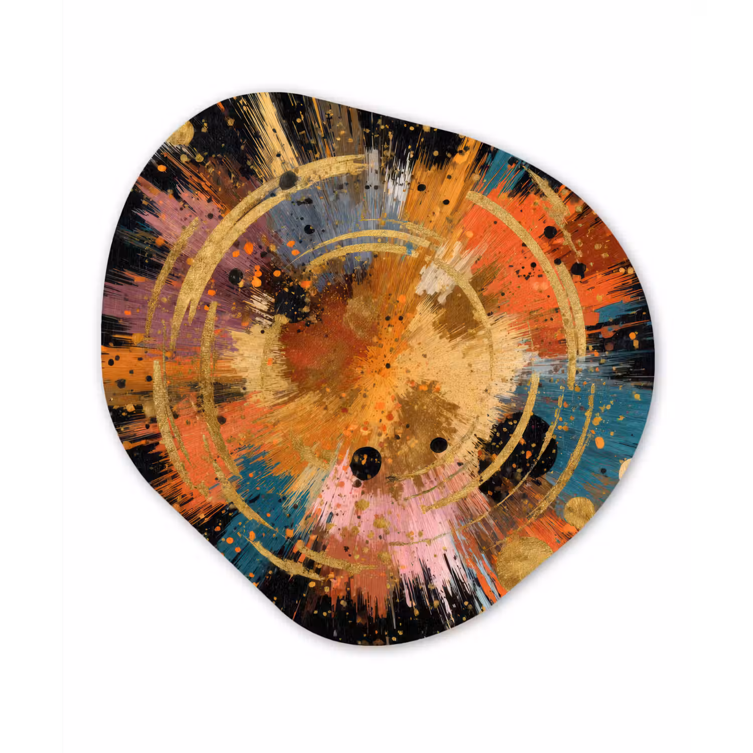 Explosie - Verfstructuur - Goud - Abstract Wandcirkel Organisch Forex 3mm klein -3d