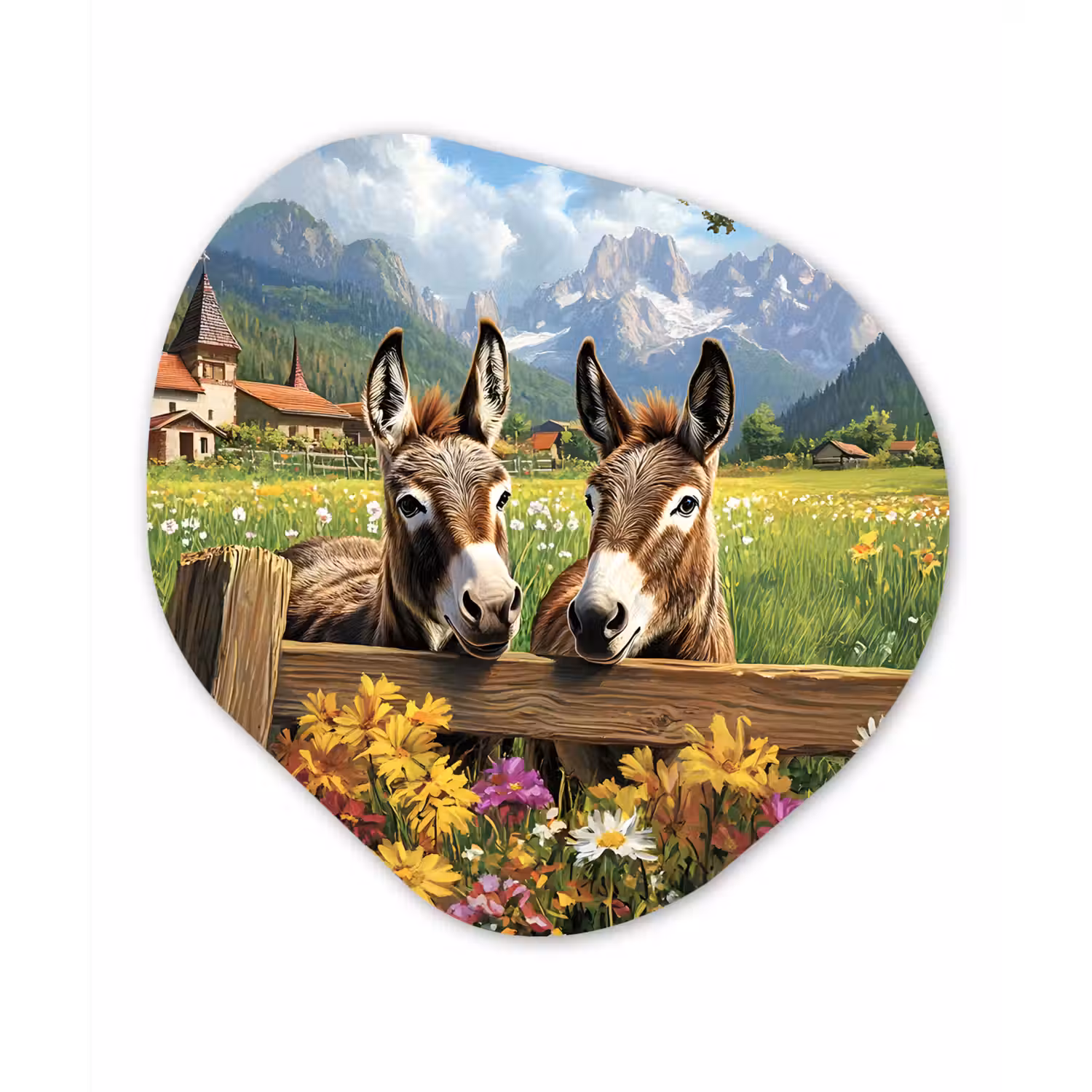 Ezels - Bloemen - Zomers Wandcirkel Organisch Forex 3mm klein -3d