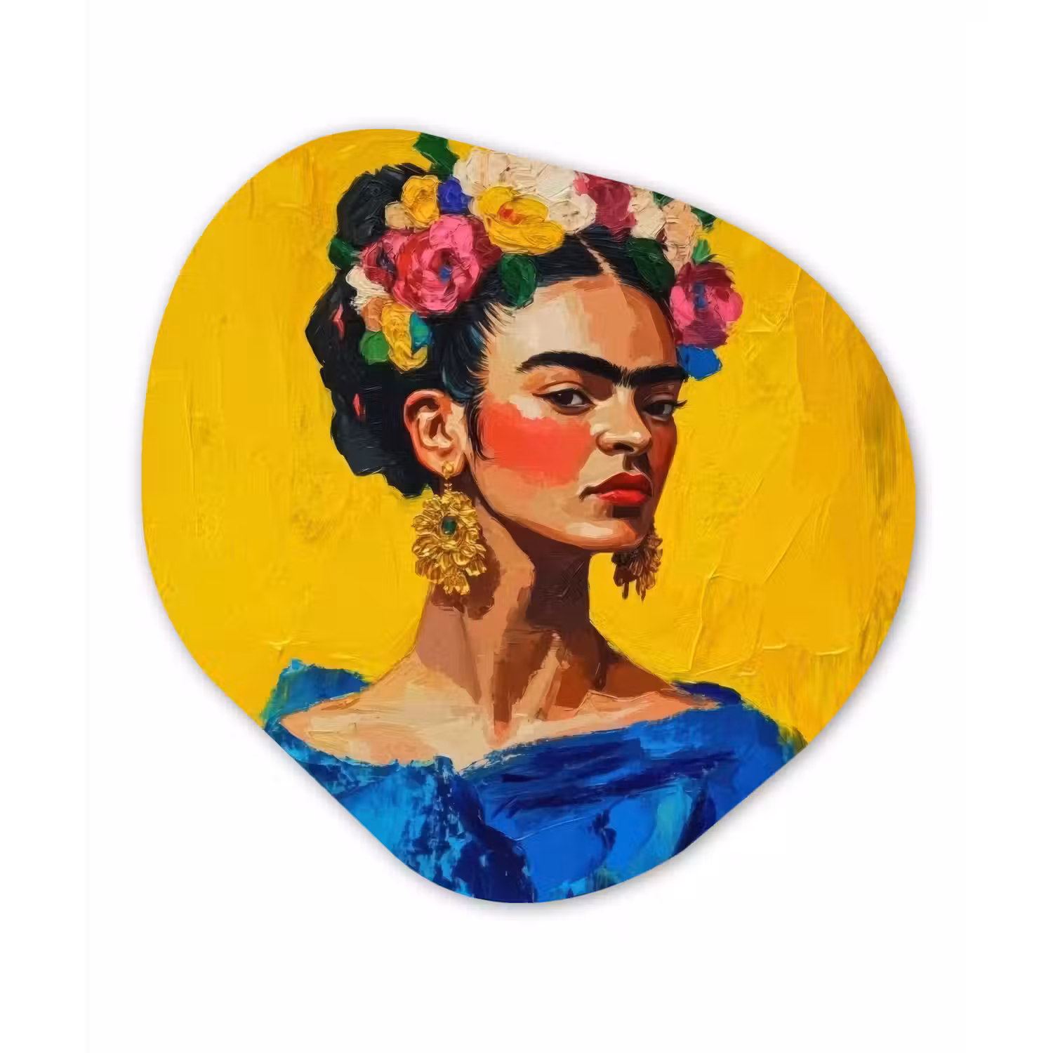 Frida Kahlo - Vrouw - Geel - Blauw - Bloemen Wandcirkel Organisch Forex 3mm klein -3d