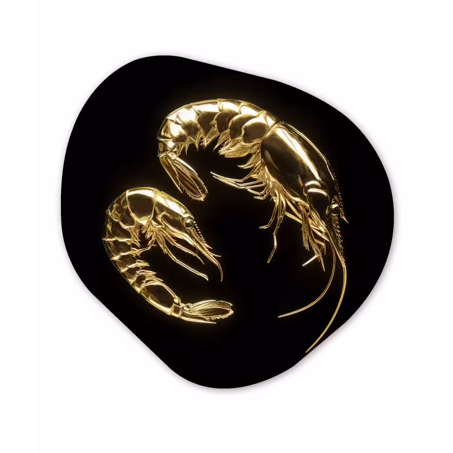Garnalen - Zwart - Goud - Dieren Wandcirkel Organisch Forex 3mm klein -3d