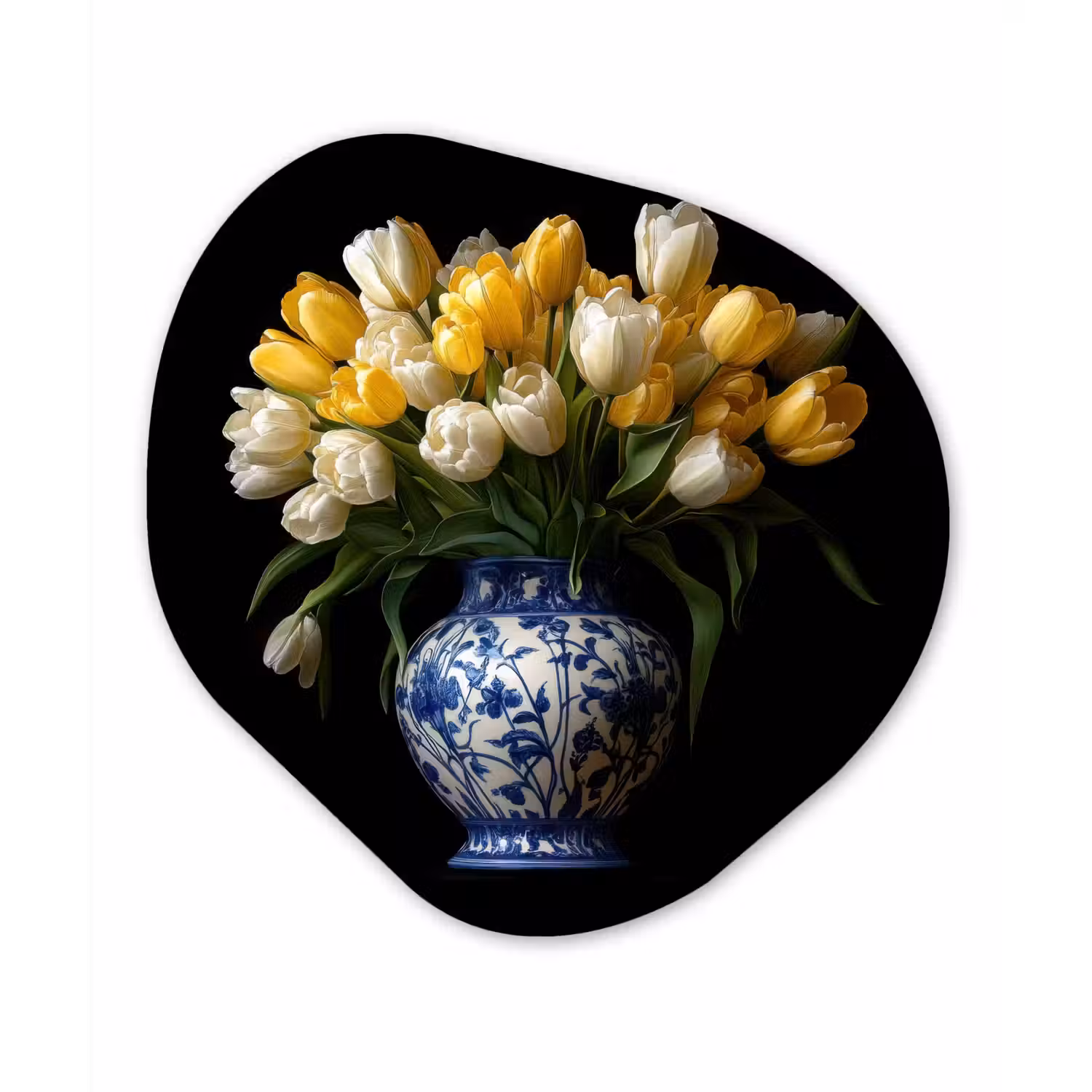 Geel - Tulpen - Vaas - Bloemen Wandcirkel Organisch Forex 3mm klein -3d