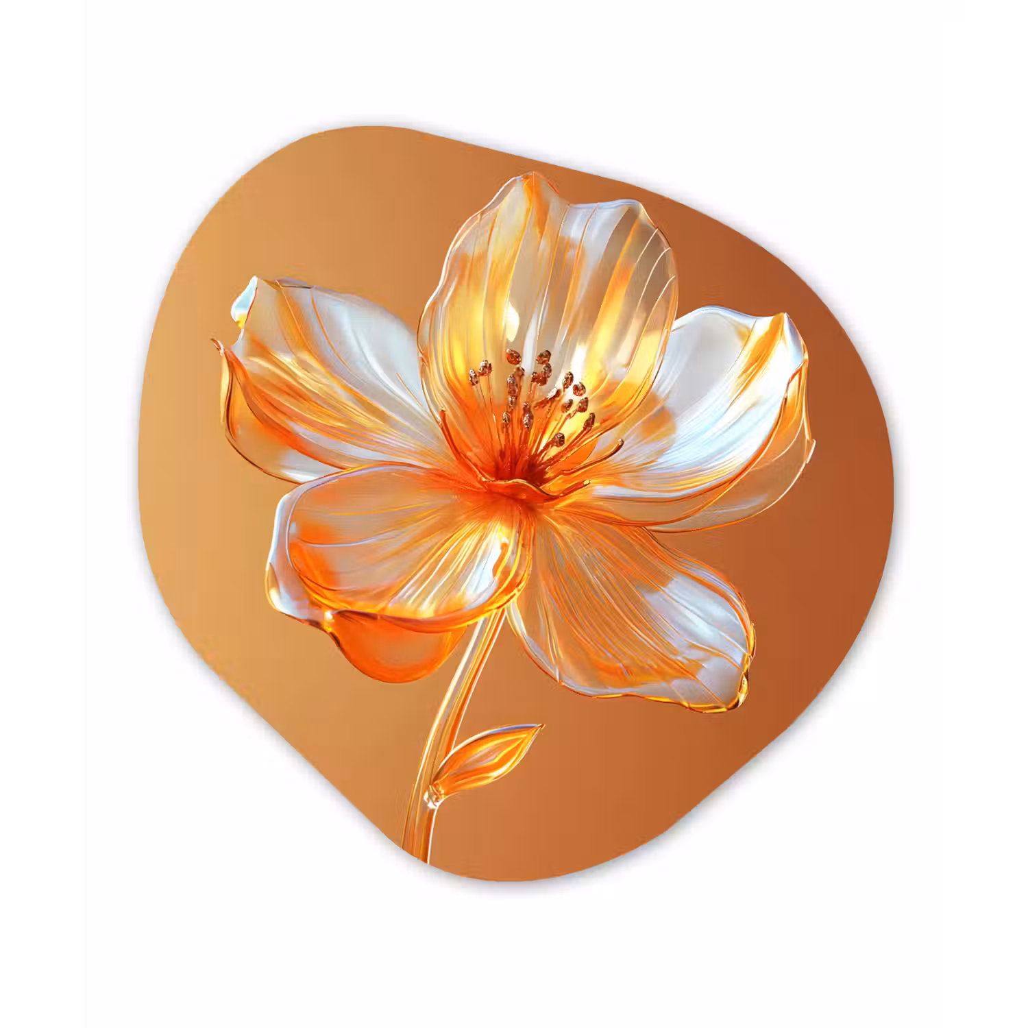 Glazen - Bloem - Oranje Wandcirkel Organisch Forex 3mm klein -3d