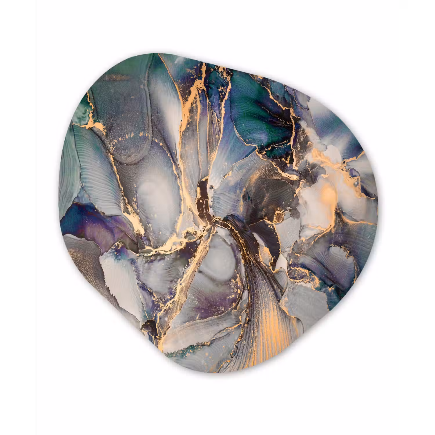 Goud - Blauw - Marmer Wandcirkel Organisch Forex 3mm klein -3d