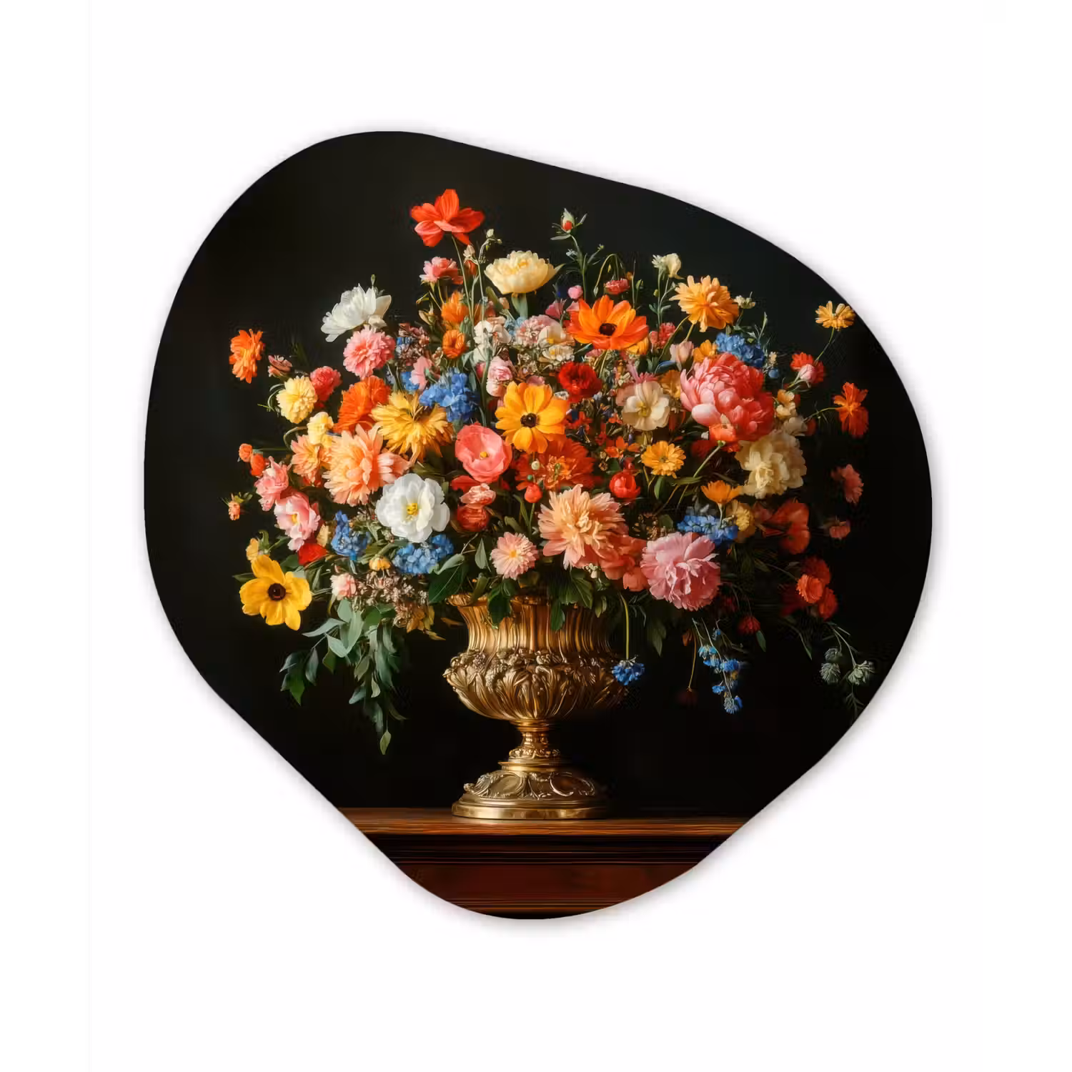 Goud - Bloemen - Kleuren - Vaas Wandcirkel Organisch Forex 3mm klein -3d