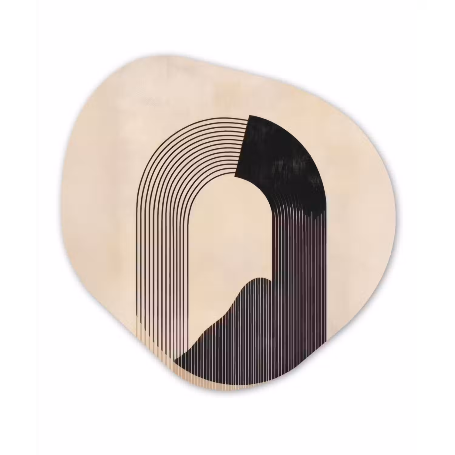 Grafisch gebogen motief - Beige Wandcirkel Organisch Forex 3mm klein -3d