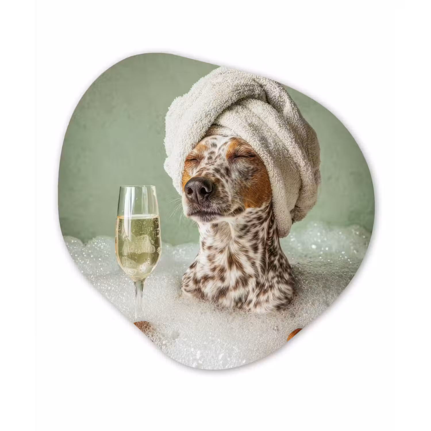 Hond - Bad - Champagne - Handdoek Wandcirkel Organisch Forex 3mm klein -3d