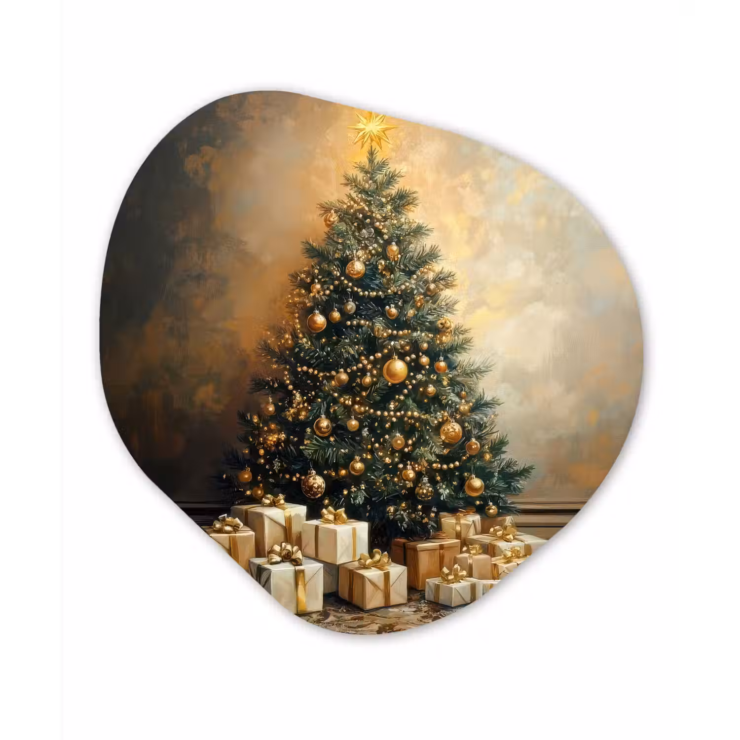 Kerstboom - Cadeaus - Goud Wandcirkel Organisch Forex 3mm klein -3d