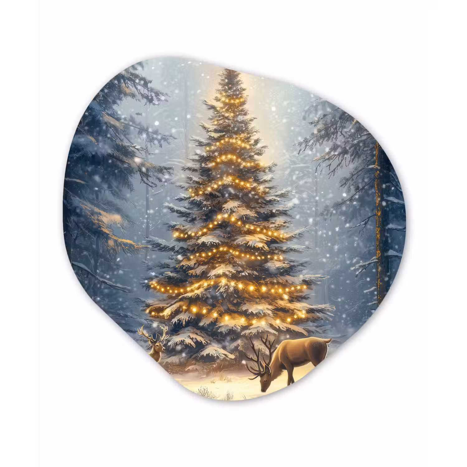 Kerstlicht - Woud - Hert - Donker Wandcirkel Organisch Forex 3mm klein -3d