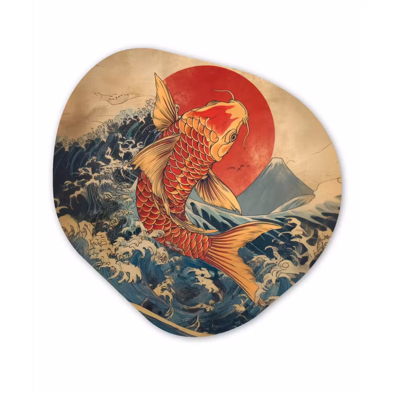 Koi - Zee - Golven - Zon Wandcirkel Organisch Forex 3mm klein -3d