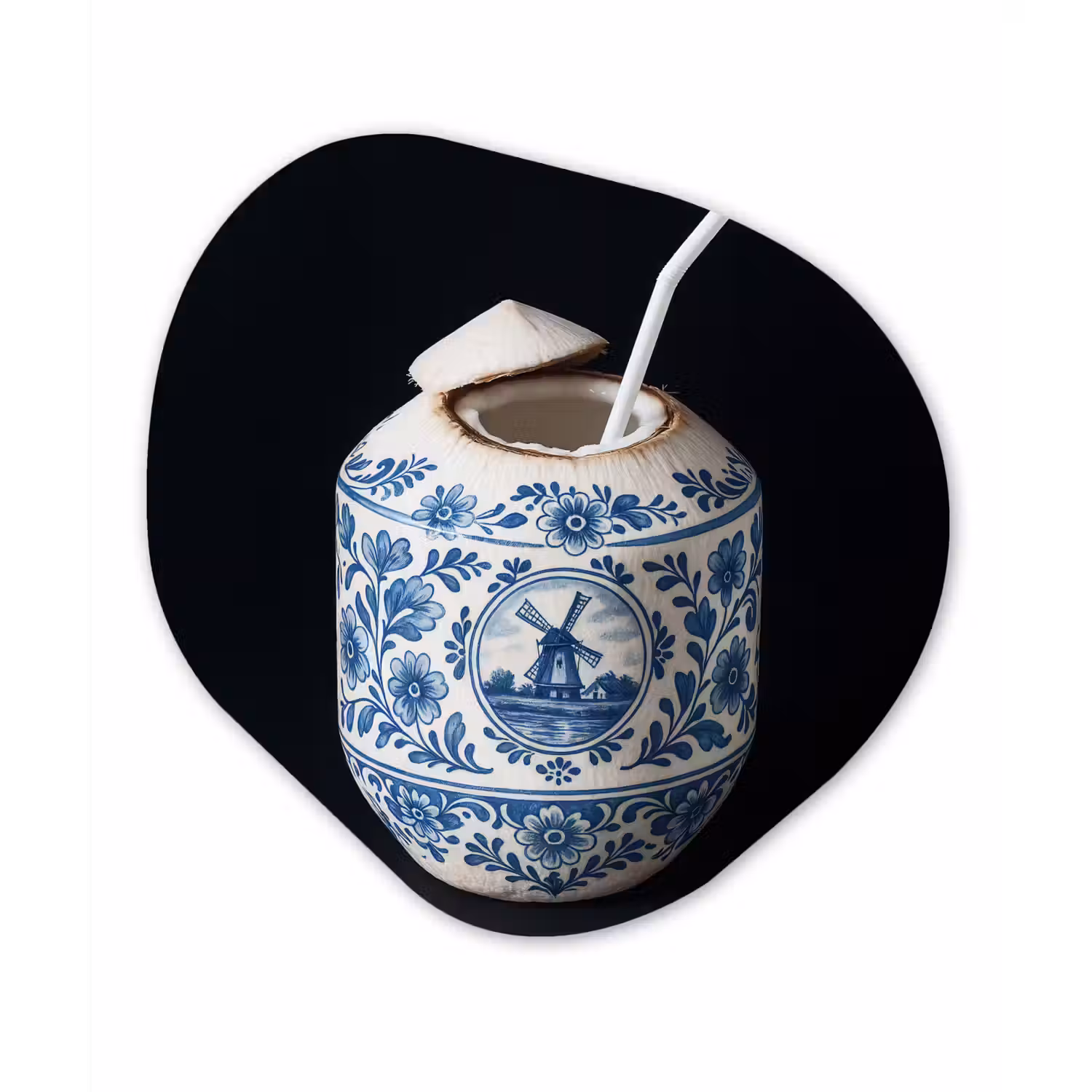 Kokosnoot - Eten - Delfts blauw - Drinken Wandcirkel Organisch Forex 3mm klein -3d