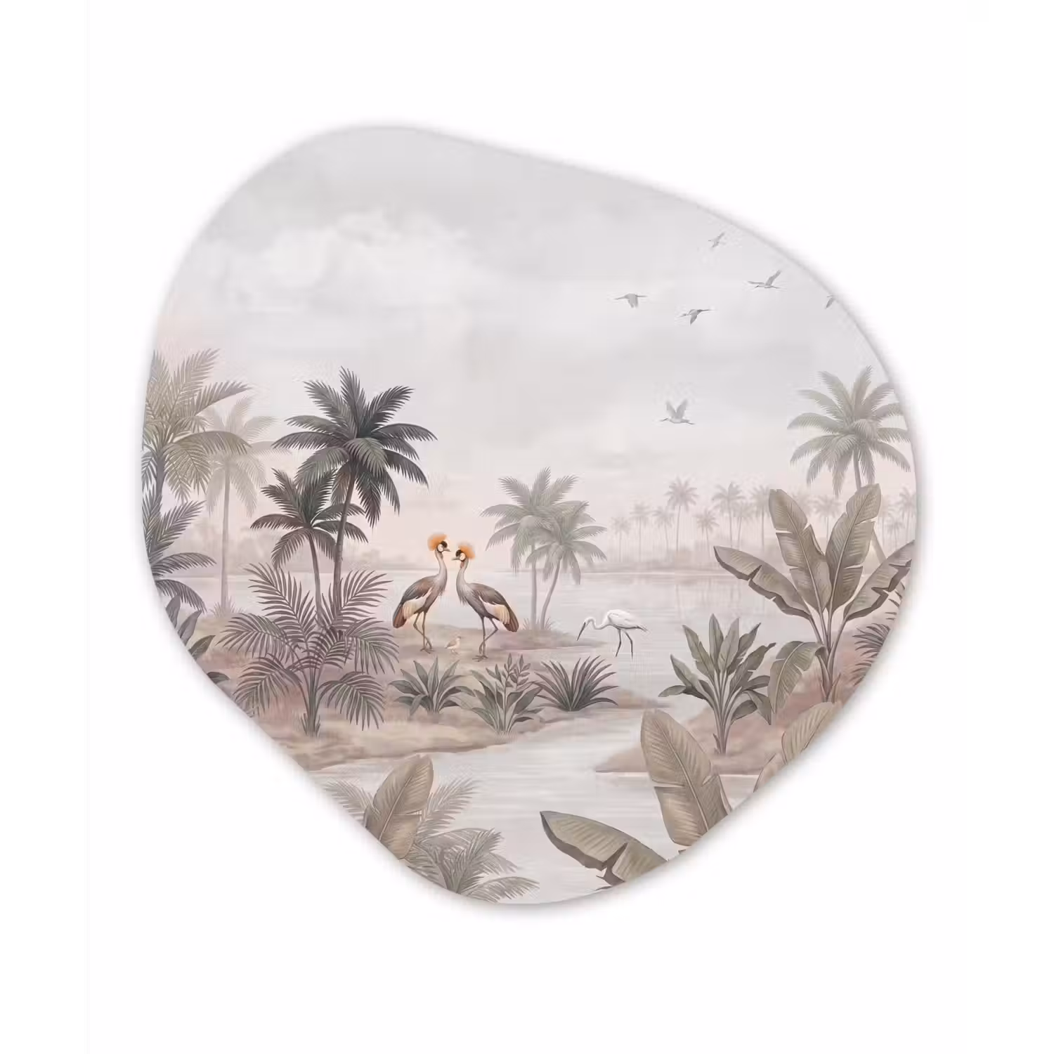 Kraanvogels - Palmbomen - Tropisch Wandcirkel Organisch Forex 3mm klein -3d