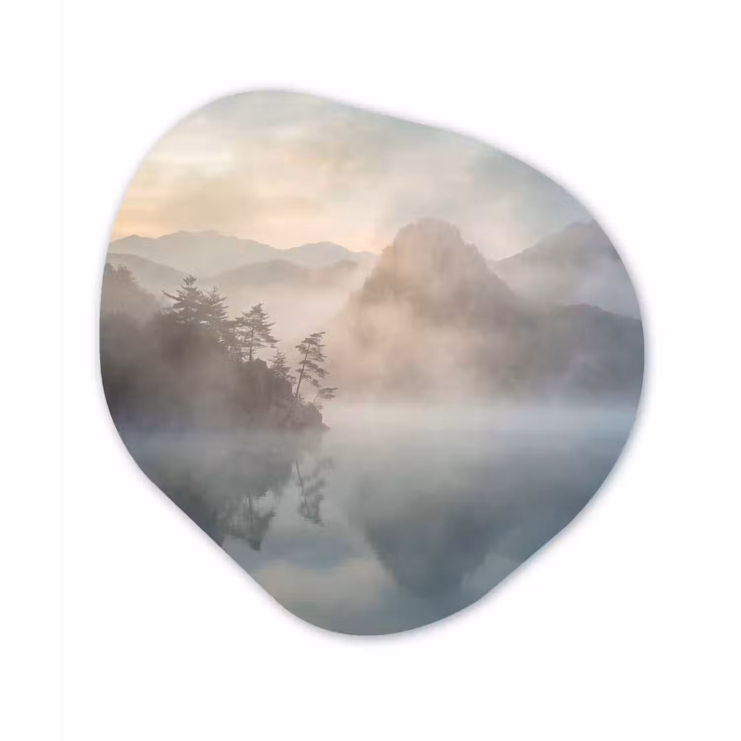 Landschap - Bergen - Mist - Water - Natuur Wandcirkel Organisch Forex 3mm klein -3d