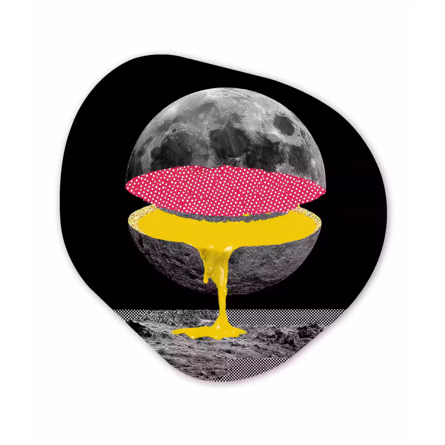 Maan - Geel - Roze - Zwart Wandcirkel Organisch Forex 3mm klein -3d